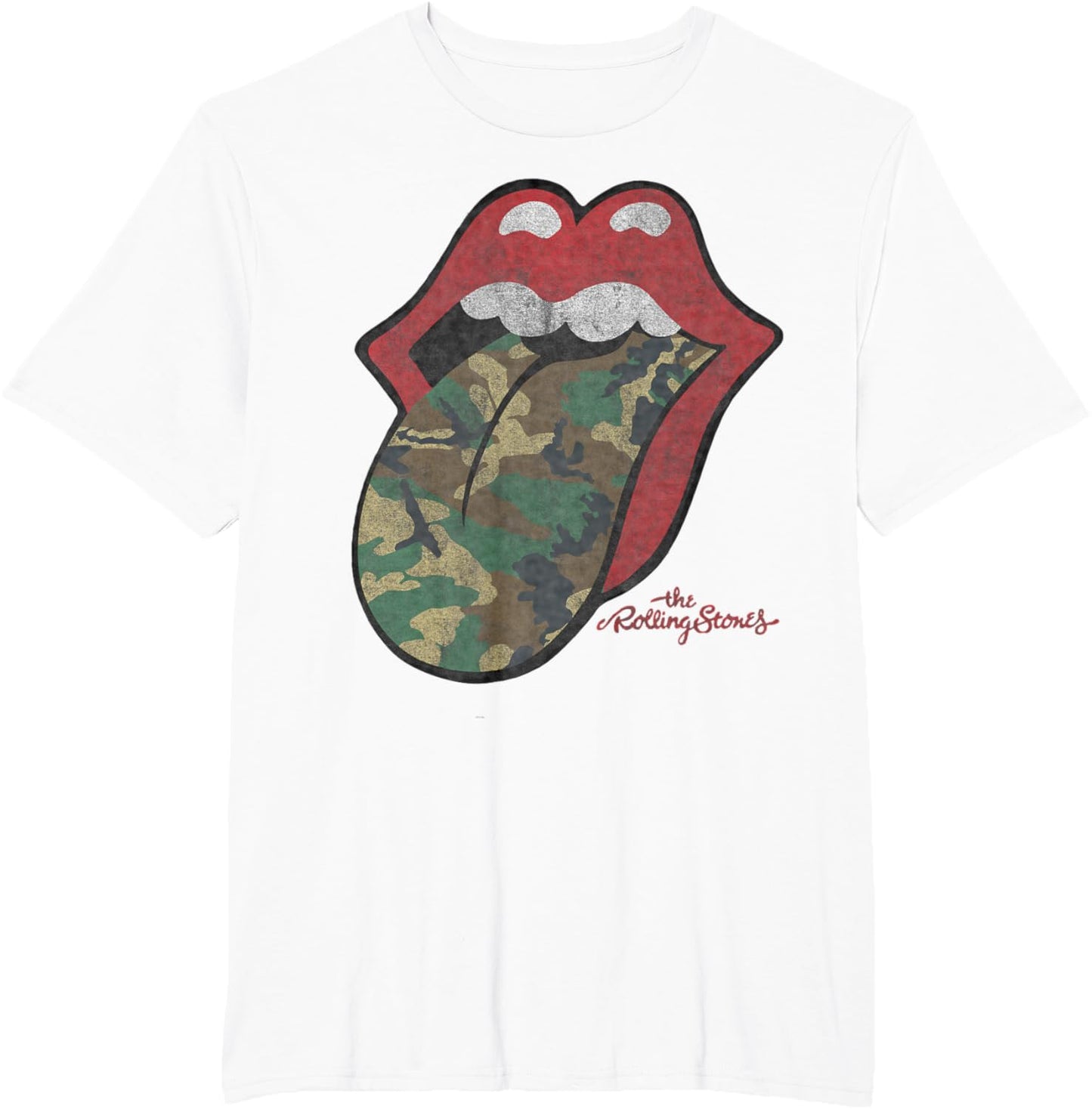 Official Rolling Stones Distressed Camo Tongue T-Shirt