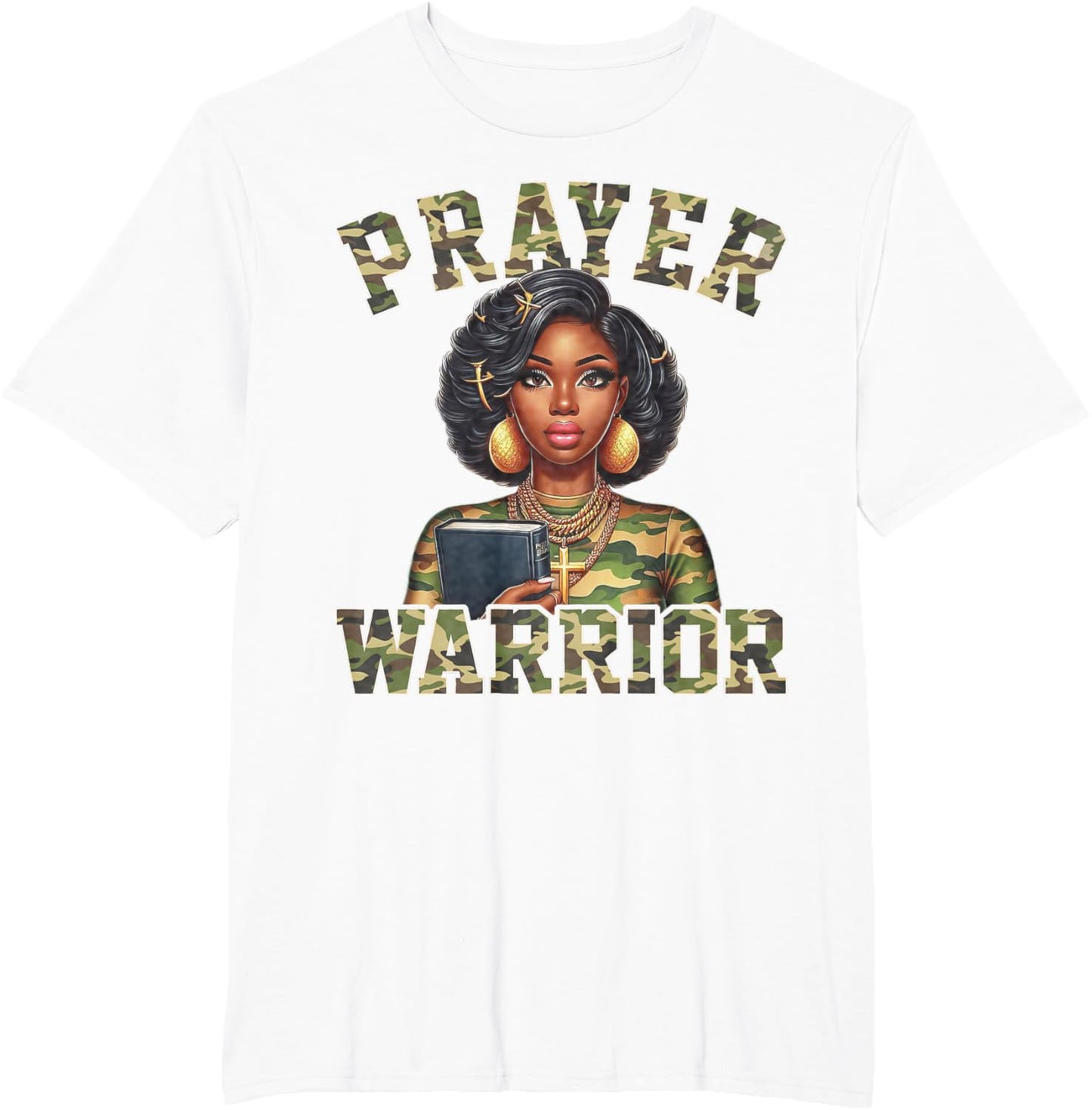 Praying Black Woman Afro Christian Sayings Prayer Warrior T-Shirt
