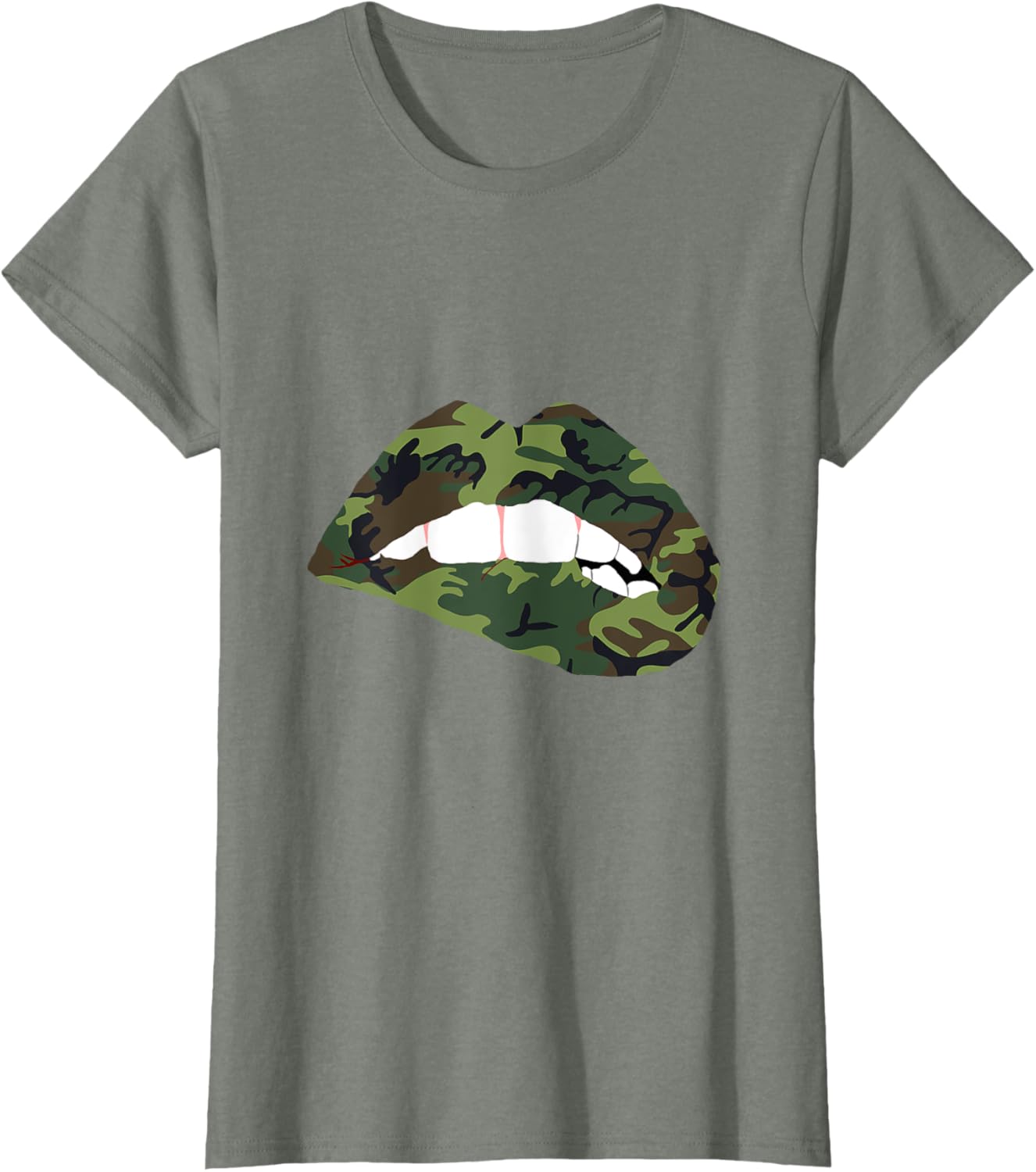 Camouflage Lips Mouth Military Kiss Me Biting Camo Kissing T-Shirt