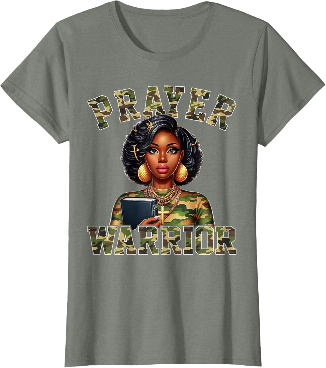Praying Black Woman Afro Christian Sayings Prayer Warrior T-Shirt