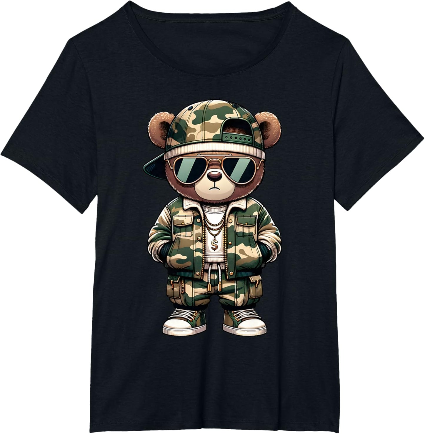 Camo Hip Hop Teddy Bear Camouflage Gangsta Streetwear Hustle T-Shirt