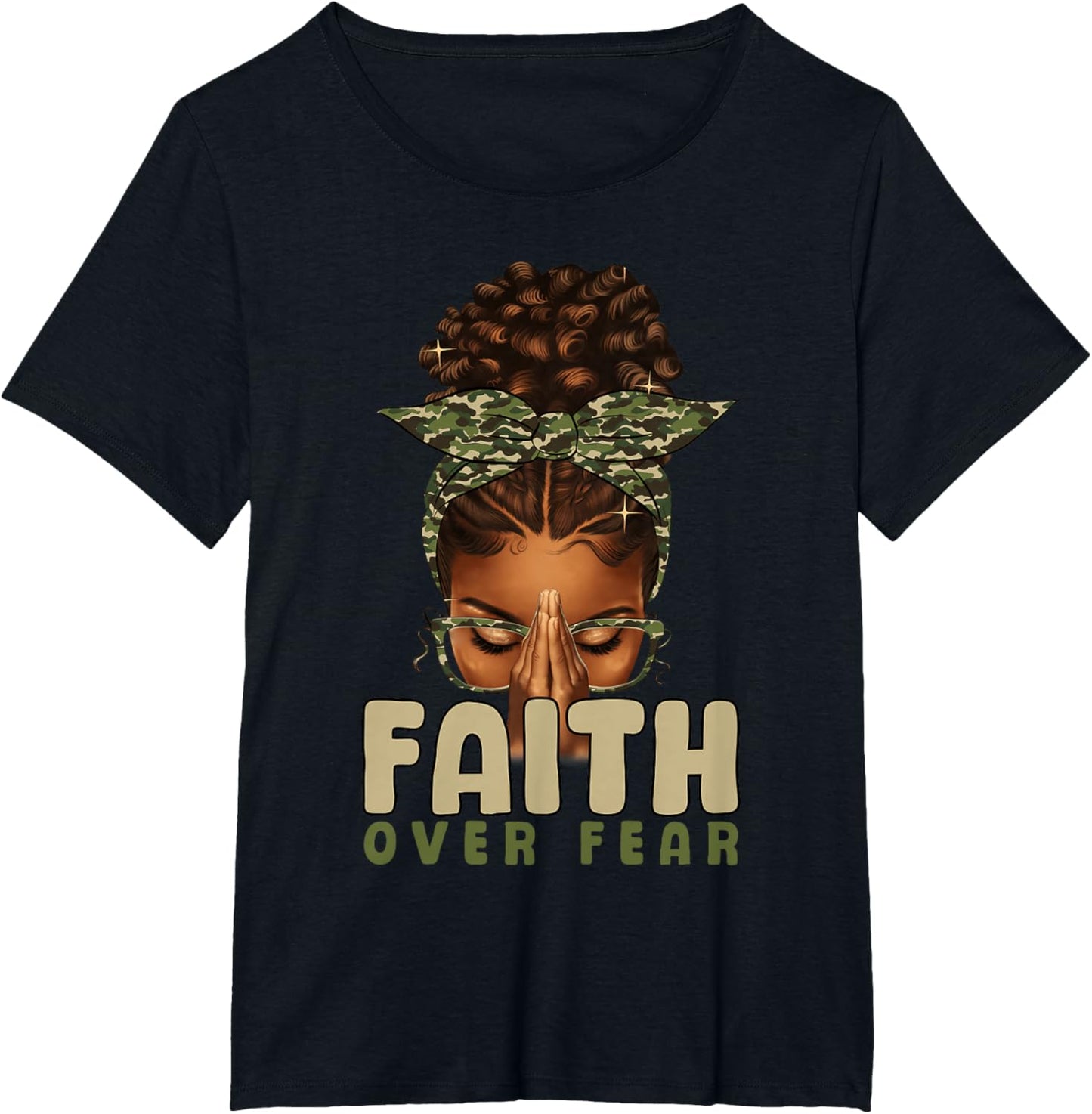Faith Over Fear Christian Camo African American Afro Women T-Shirt
