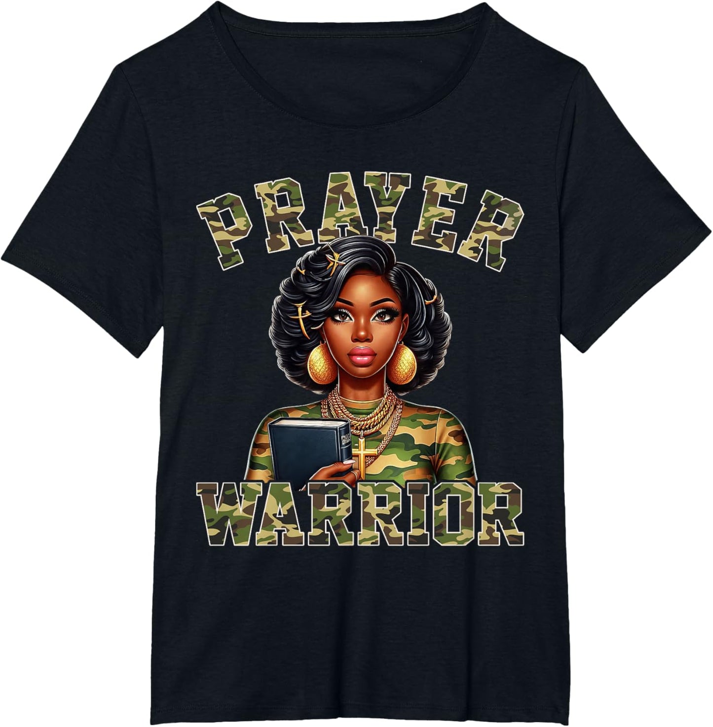 Praying Black Woman Afro Christian Sayings Prayer Warrior T-Shirt