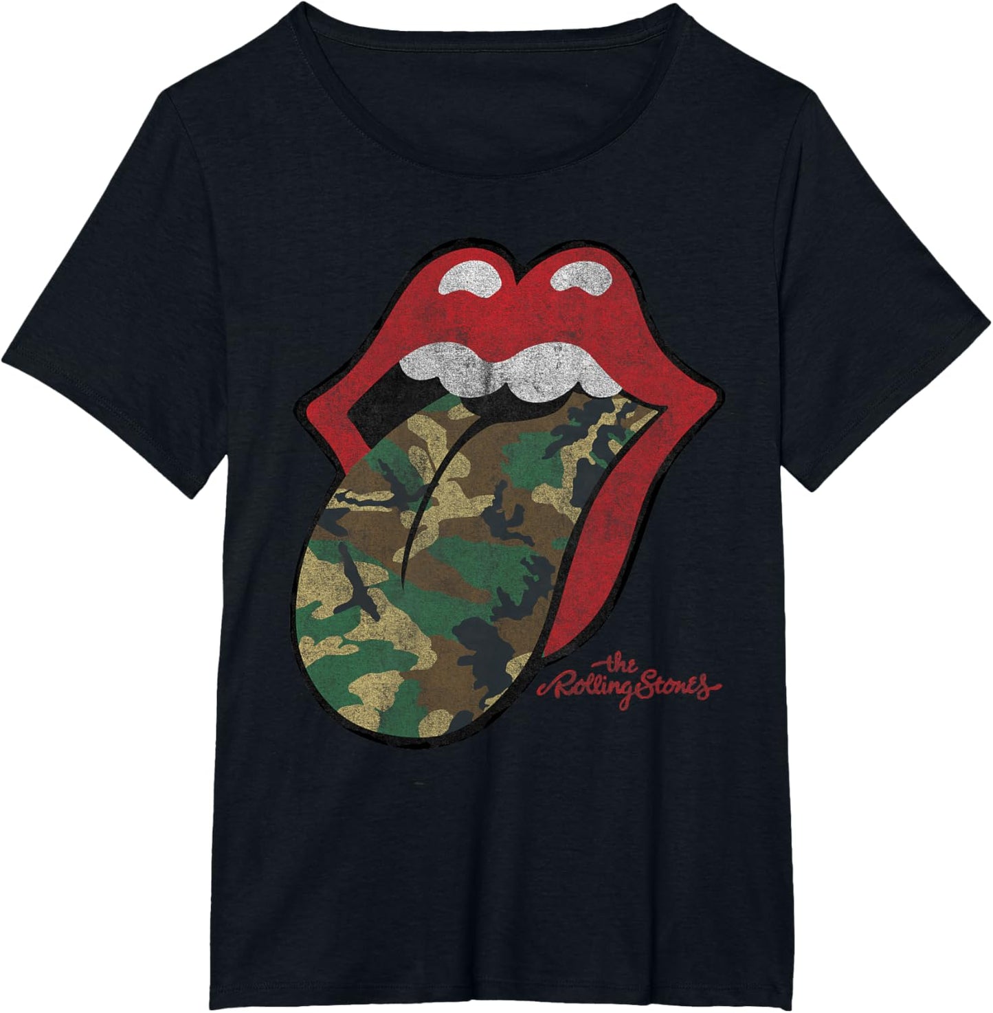 Official Rolling Stones Distressed Camo Tongue T-Shirt