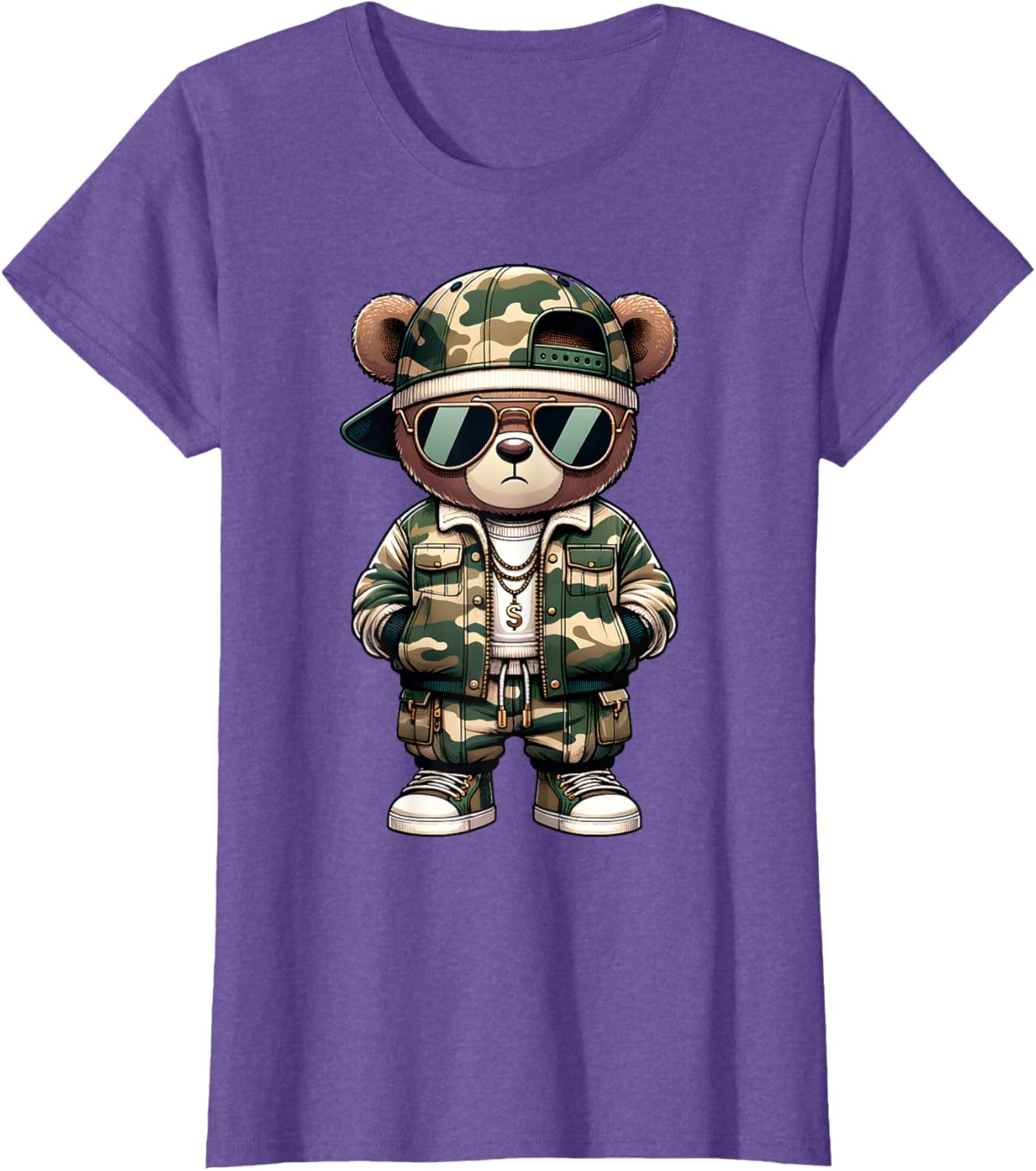 Camo Hip Hop Teddy Bear Camouflage Gangsta Streetwear Hustle T-Shirt