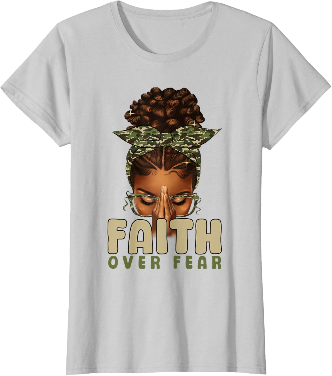 Faith Over Fear Christian Camo African American Afro Women T-Shirt