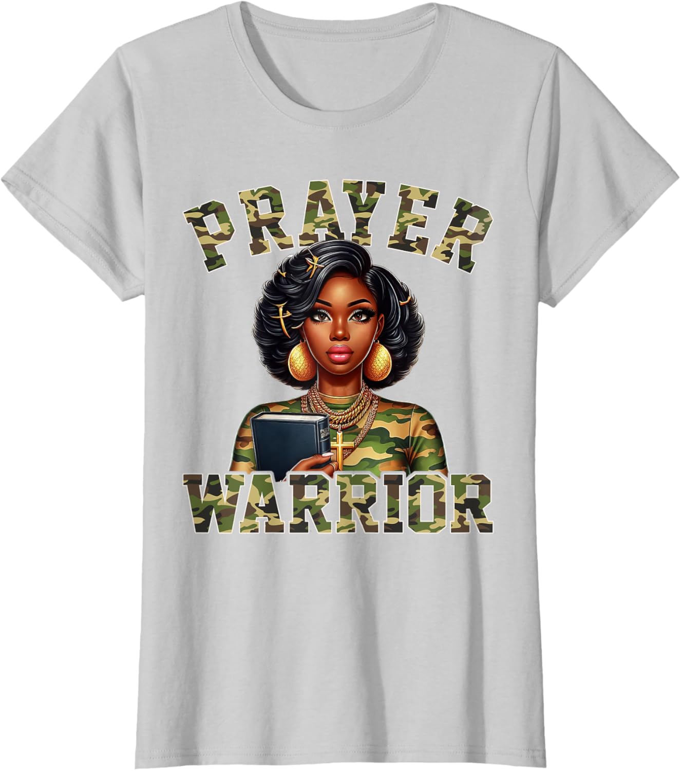 Praying Black Woman Afro Christian Sayings Prayer Warrior T-Shirt