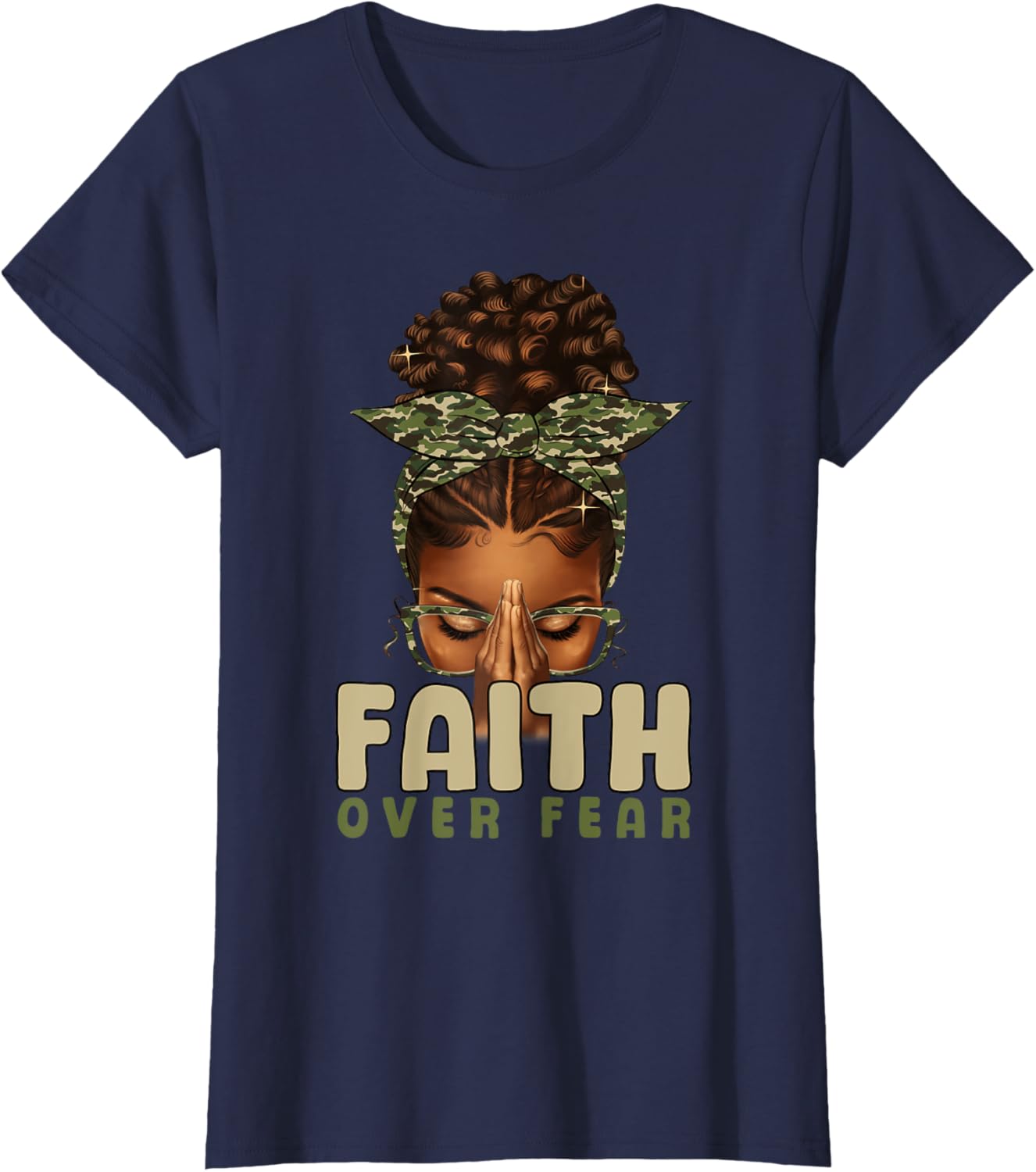 Faith Over Fear Christian Camo African American Afro Women T-Shirt