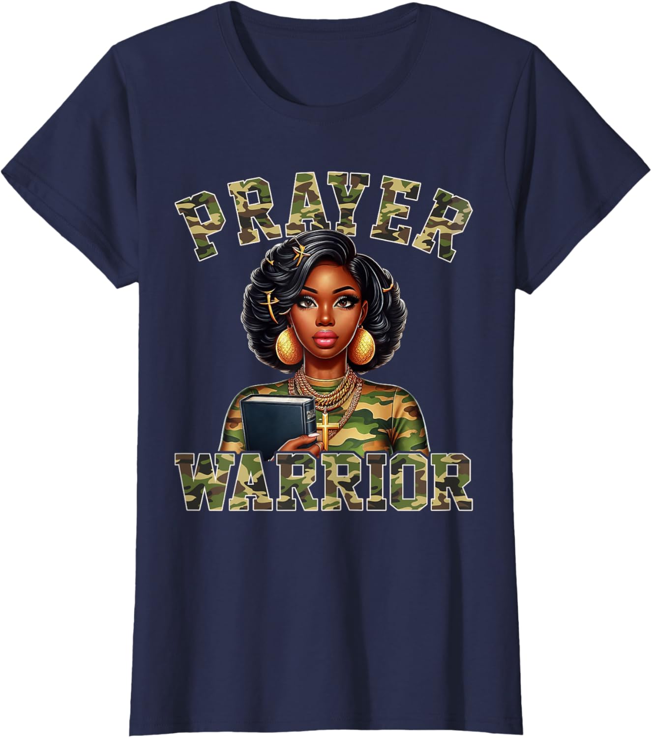 Praying Black Woman Afro Christian Sayings Prayer Warrior T-Shirt