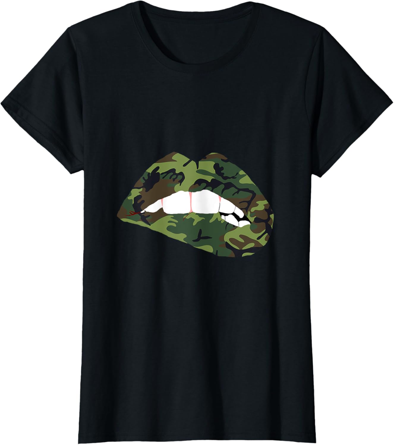 Camouflage Lips Mouth Military Kiss Me Biting Camo Kissing T-Shirt