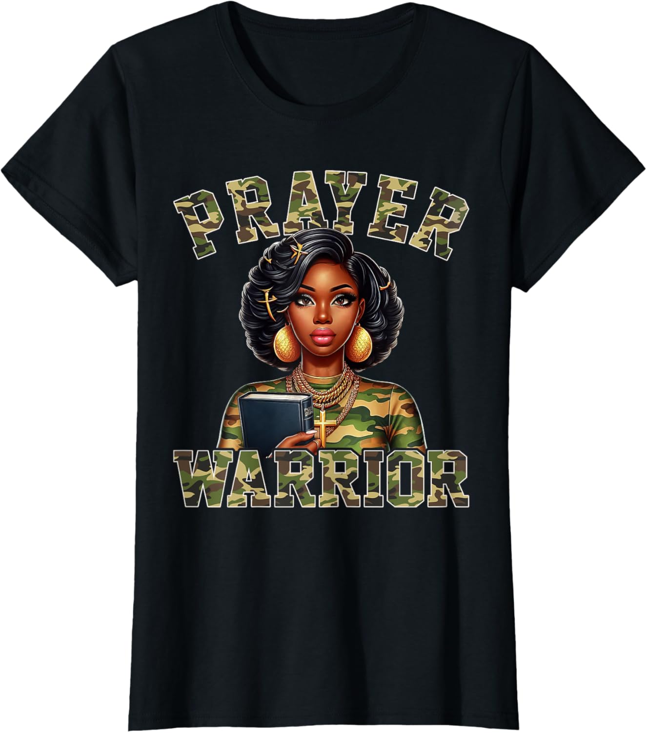 Praying Black Woman Afro Christian Sayings Prayer Warrior T-Shirt