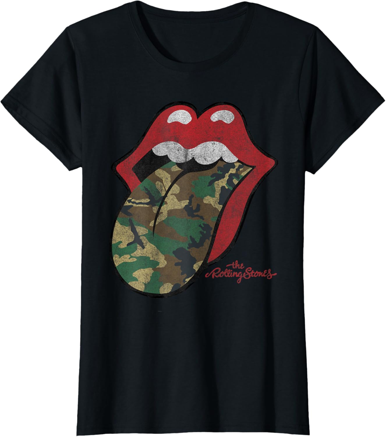 Official Rolling Stones Distressed Camo Tongue T-Shirt