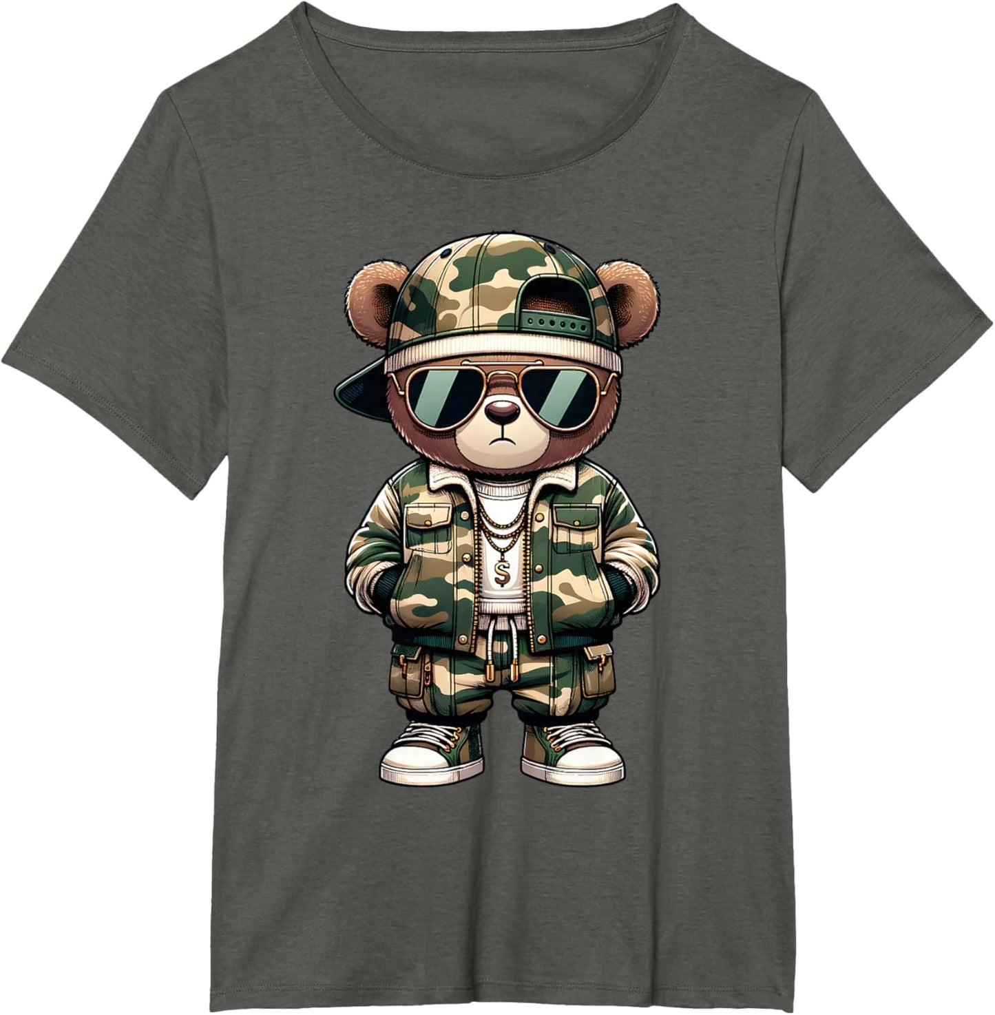 Camo Hip Hop Teddy Bear Camouflage Gangsta Streetwear Hustle T-Shirt