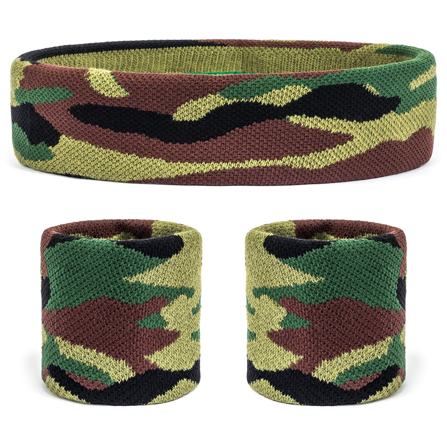 Suddora Camo Headband/Wrist Band Set - Camouflage Sweatbands for Basketball, Tennis, Working Out, Gym