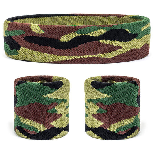 Suddora Camo Headband/Wrist Band Set - Camouflage Sweatbands for Basketball, Tennis, Working Out, Gym