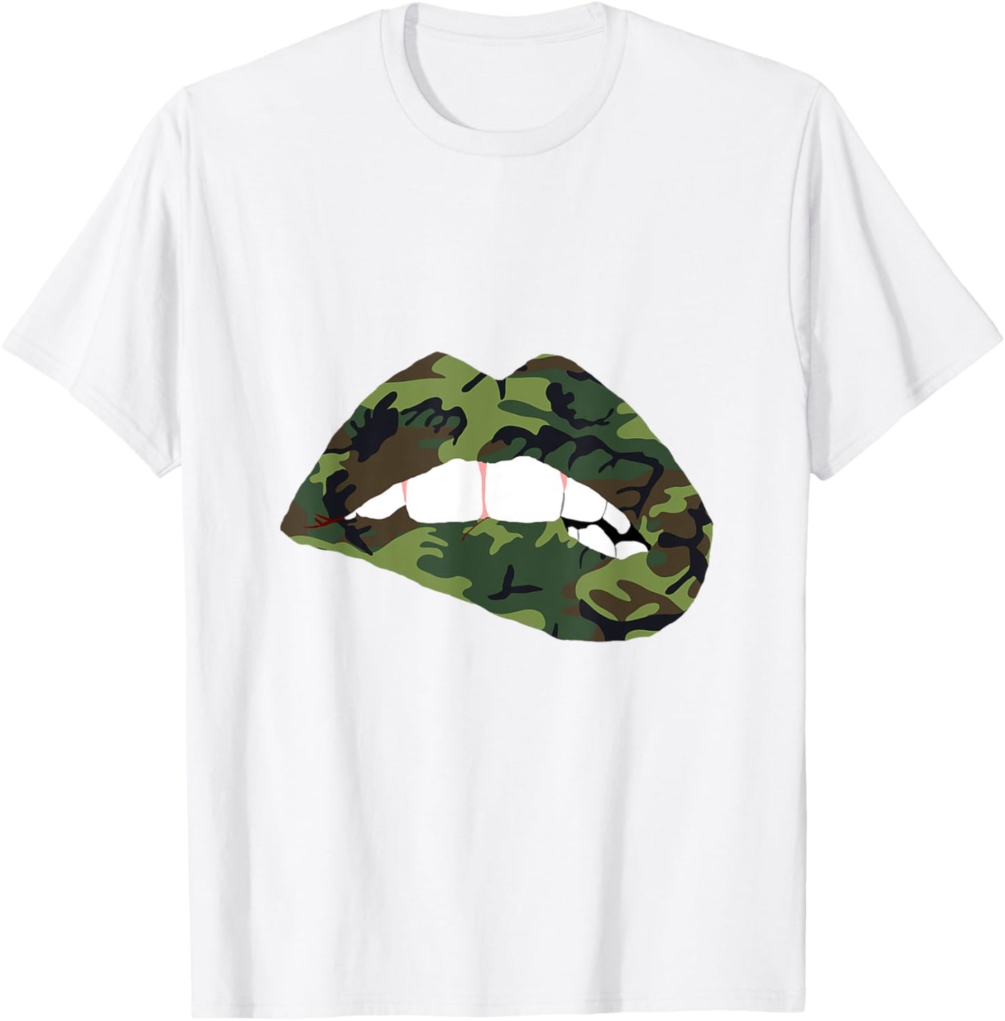 Camouflage Lips Mouth Military Kiss Me Biting Camo Kissing T-Shirt