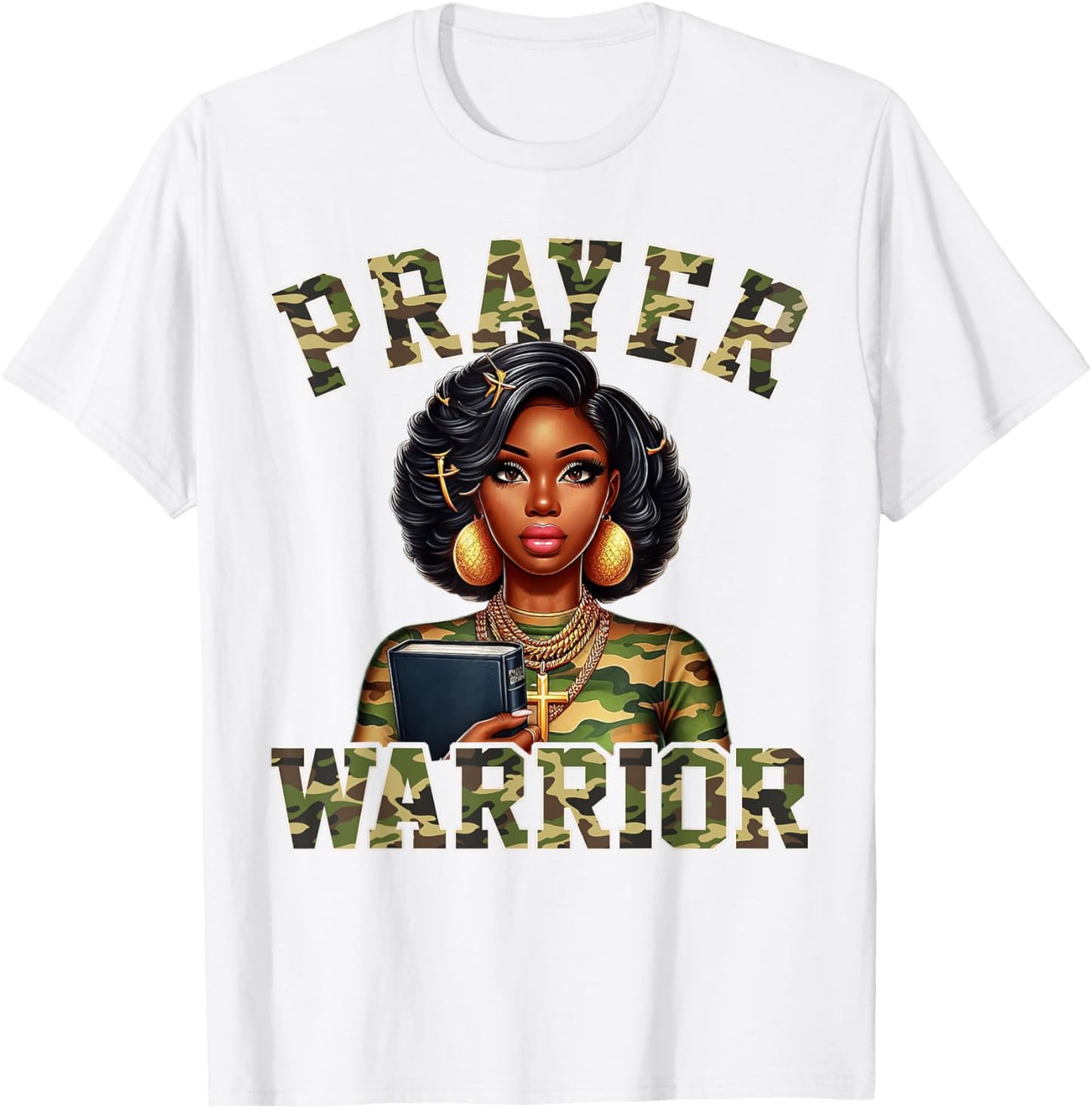 Praying Black Woman Afro Christian Sayings Prayer Warrior T-Shirt