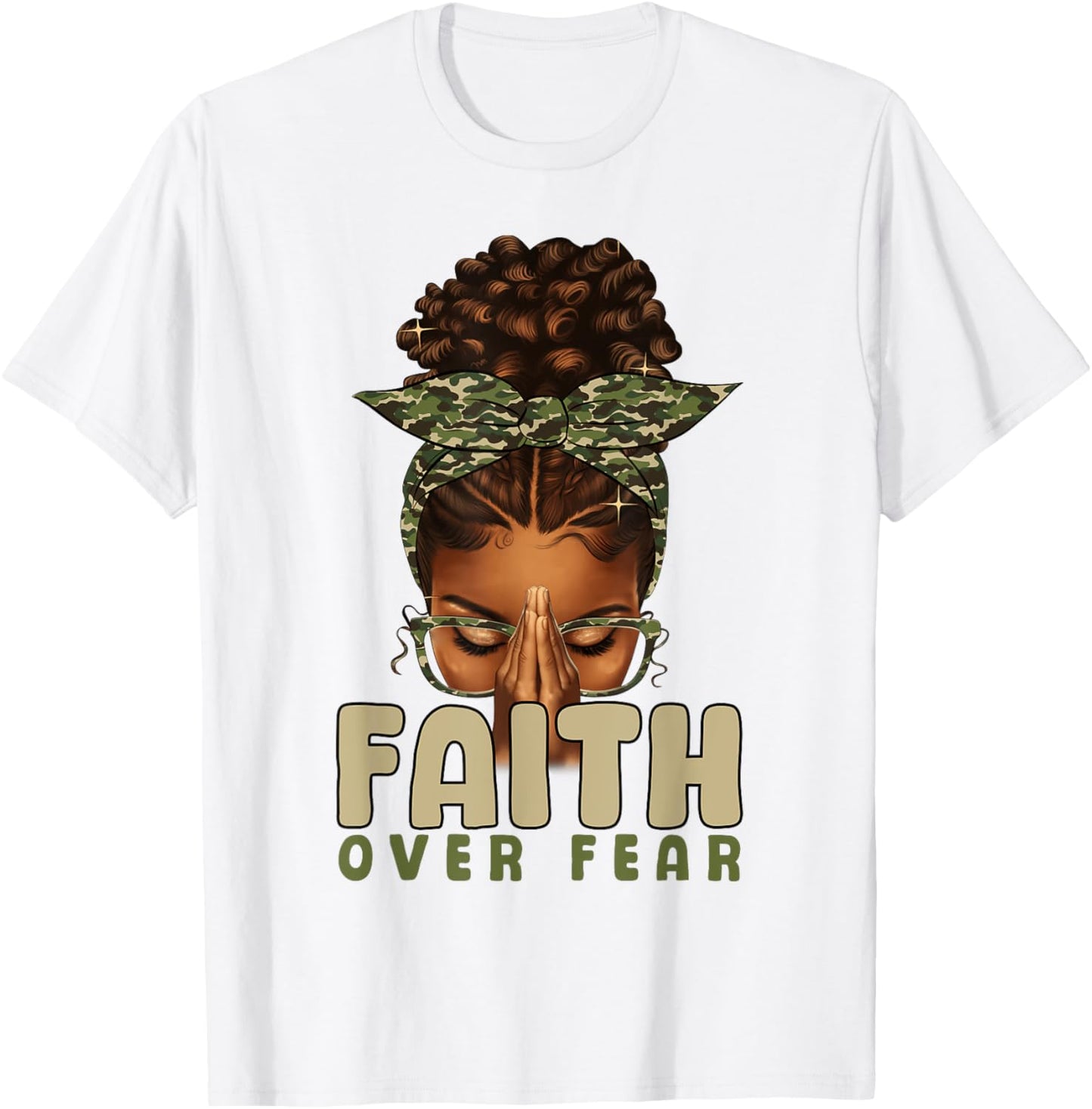 Faith Over Fear Christian Camo African American Afro Women T-Shirt