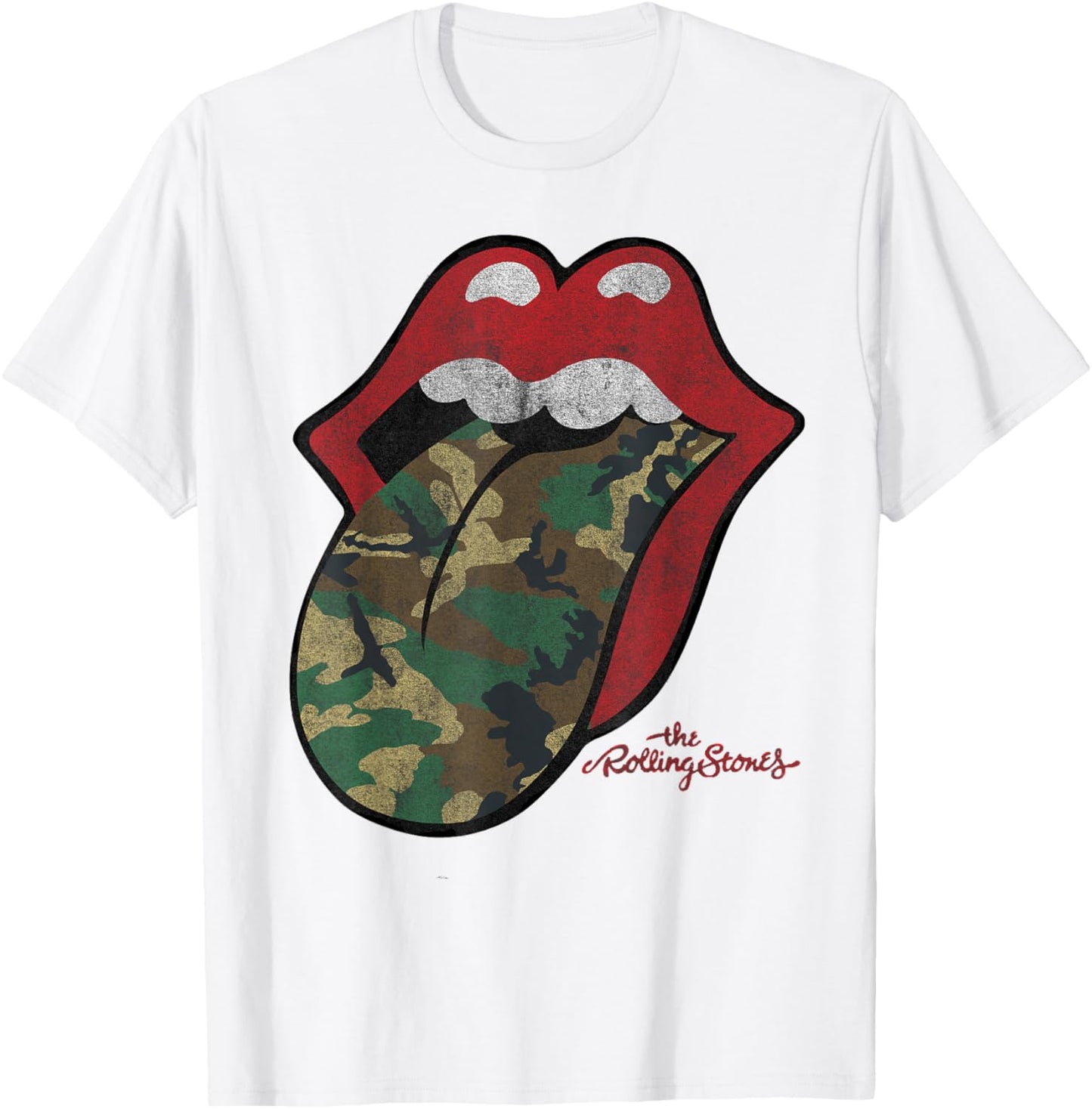 Official Rolling Stones Distressed Camo Tongue T-Shirt