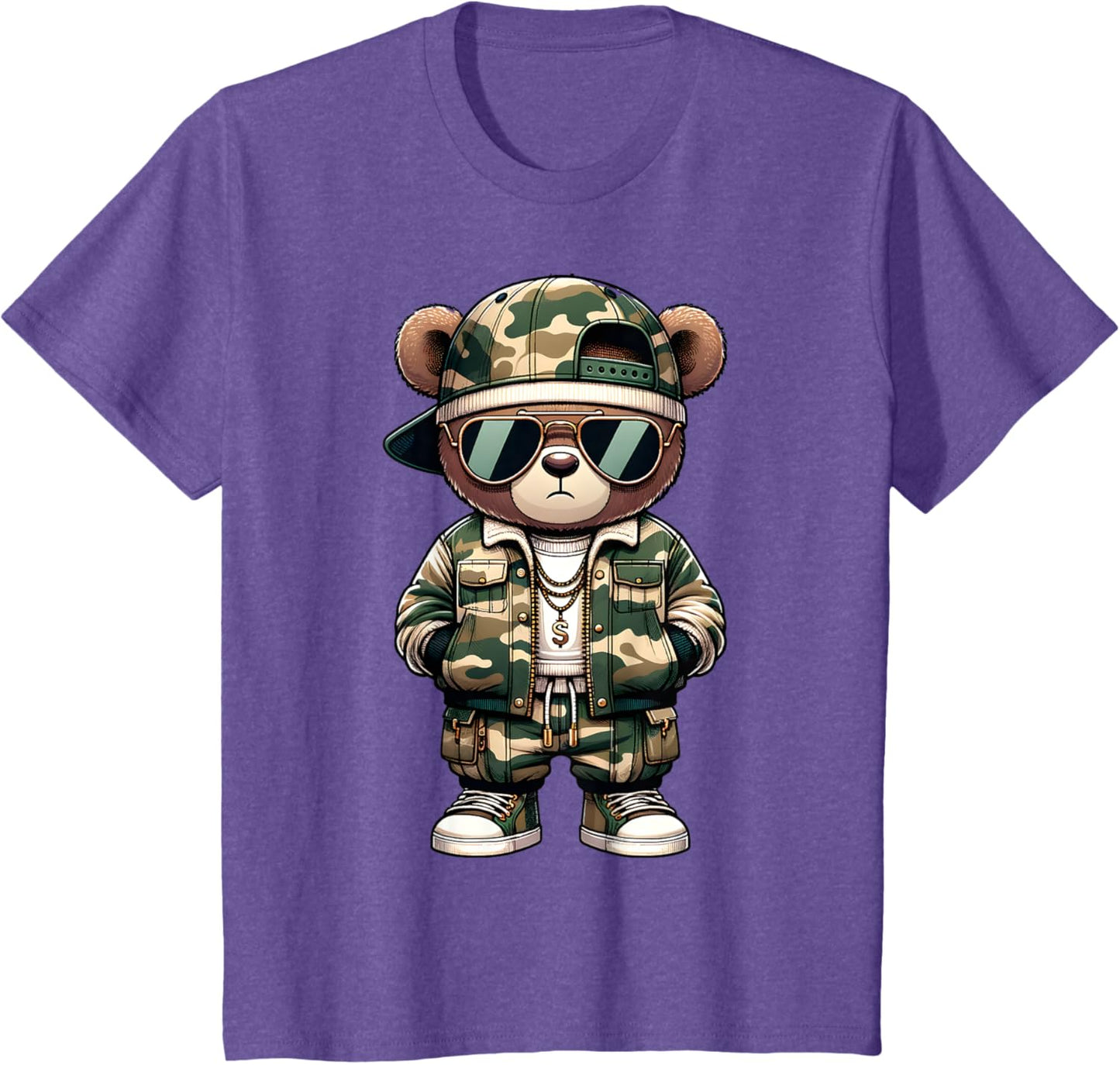 Camo Hip Hop Teddy Bear Camouflage Gangsta Streetwear Hustle T-Shirt