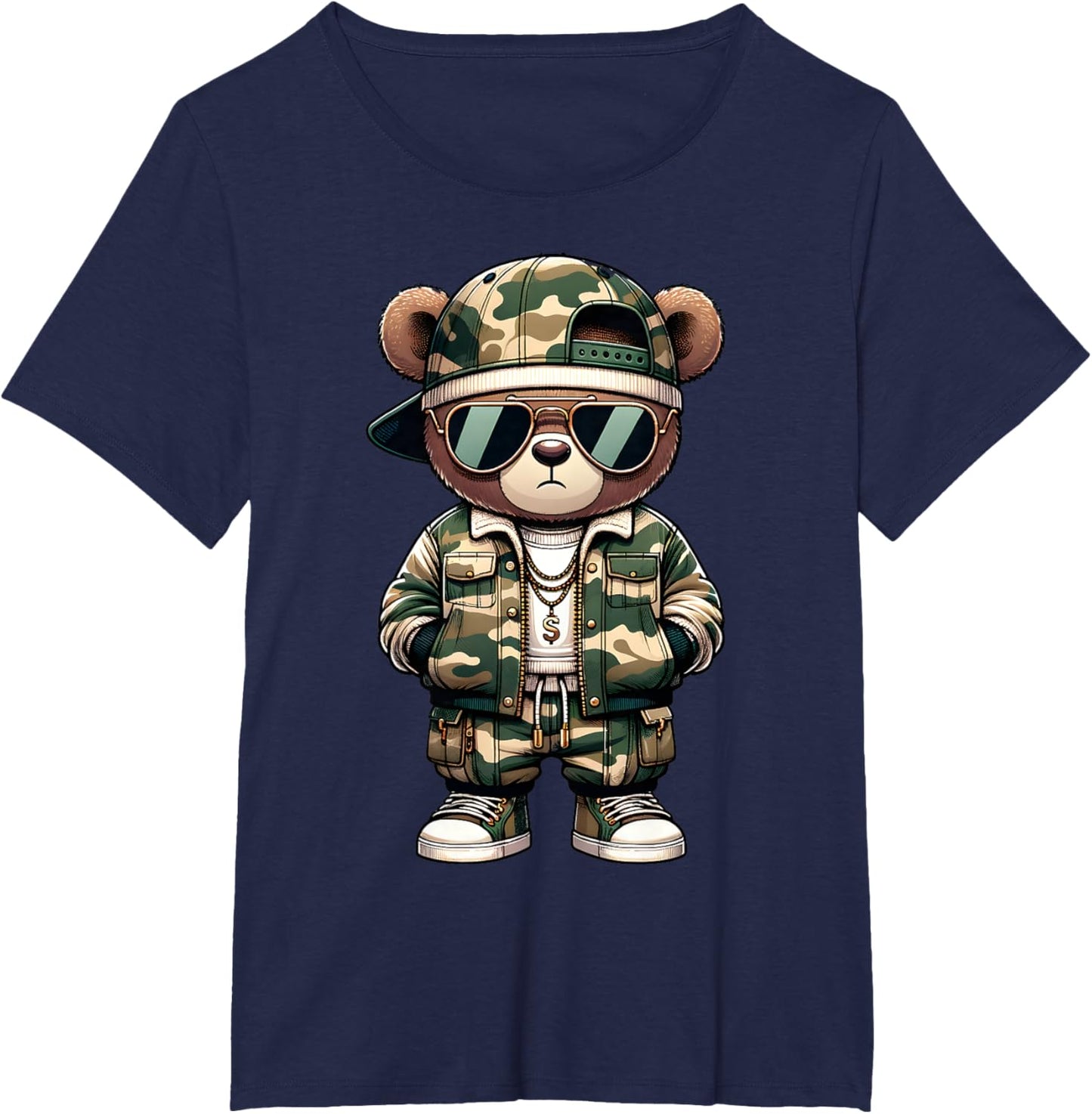 Camo Hip Hop Teddy Bear Camouflage Gangsta Streetwear Hustle T-Shirt