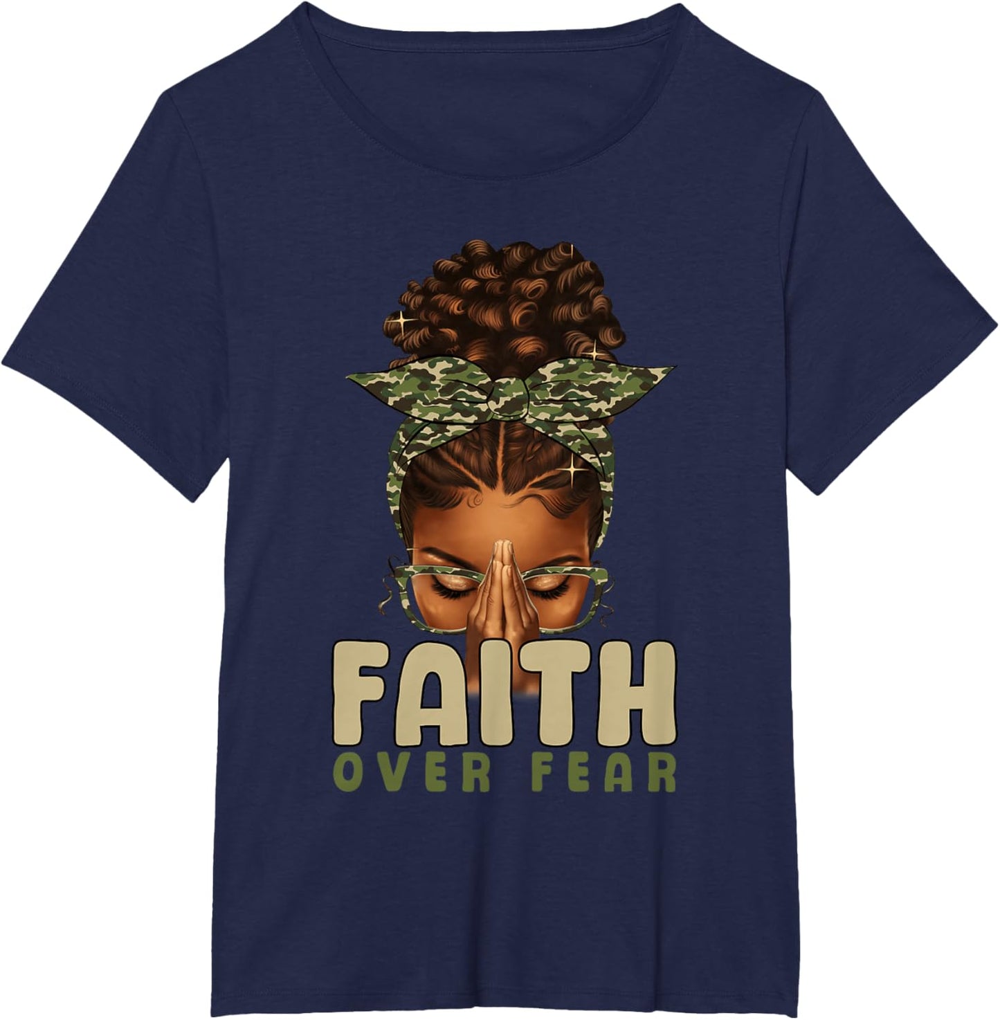 Faith Over Fear Christian Camo African American Afro Women T-Shirt