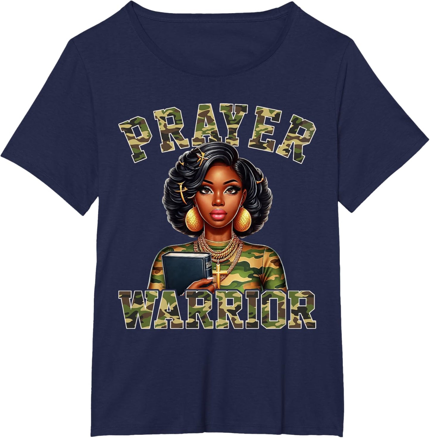Praying Black Woman Afro Christian Sayings Prayer Warrior T-Shirt