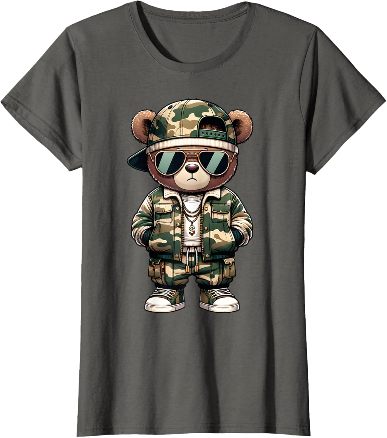 Camo Hip Hop Teddy Bear Camouflage Gangsta Streetwear Hustle T-Shirt