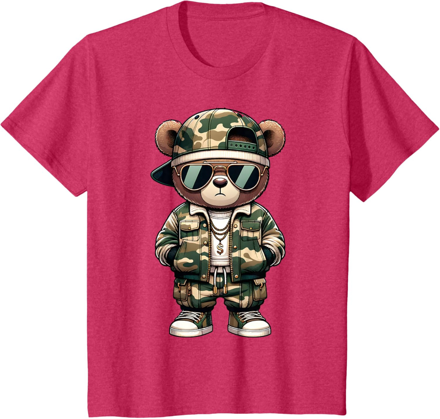 Camo Hip Hop Teddy Bear Camouflage Gangsta Streetwear Hustle T-Shirt