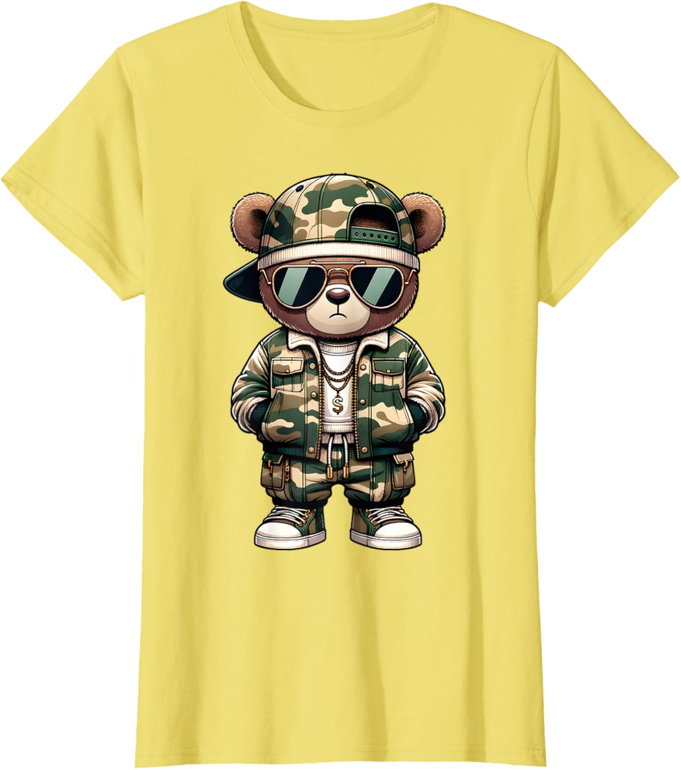 Camo Hip Hop Teddy Bear Camouflage Gangsta Streetwear Hustle T-Shirt