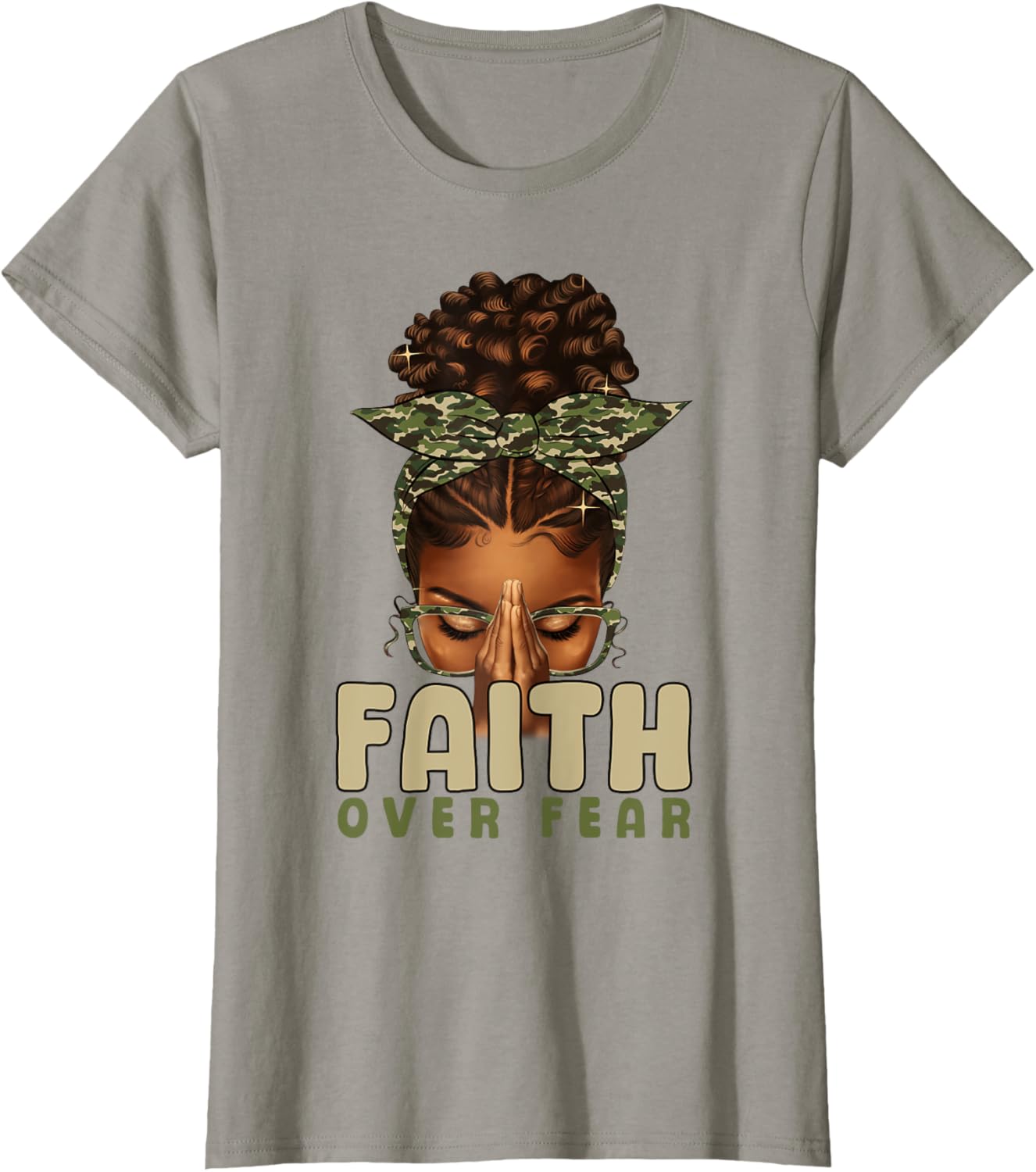 Faith Over Fear Christian Camo African American Afro Women T-Shirt