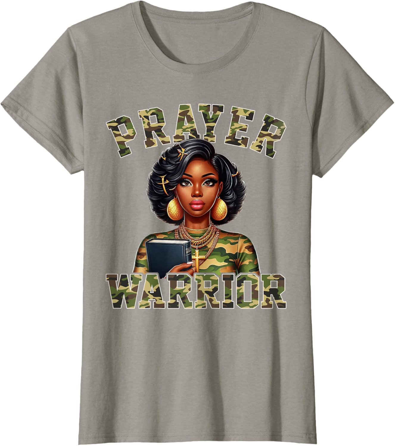 Praying Black Woman Afro Christian Sayings Prayer Warrior T-Shirt