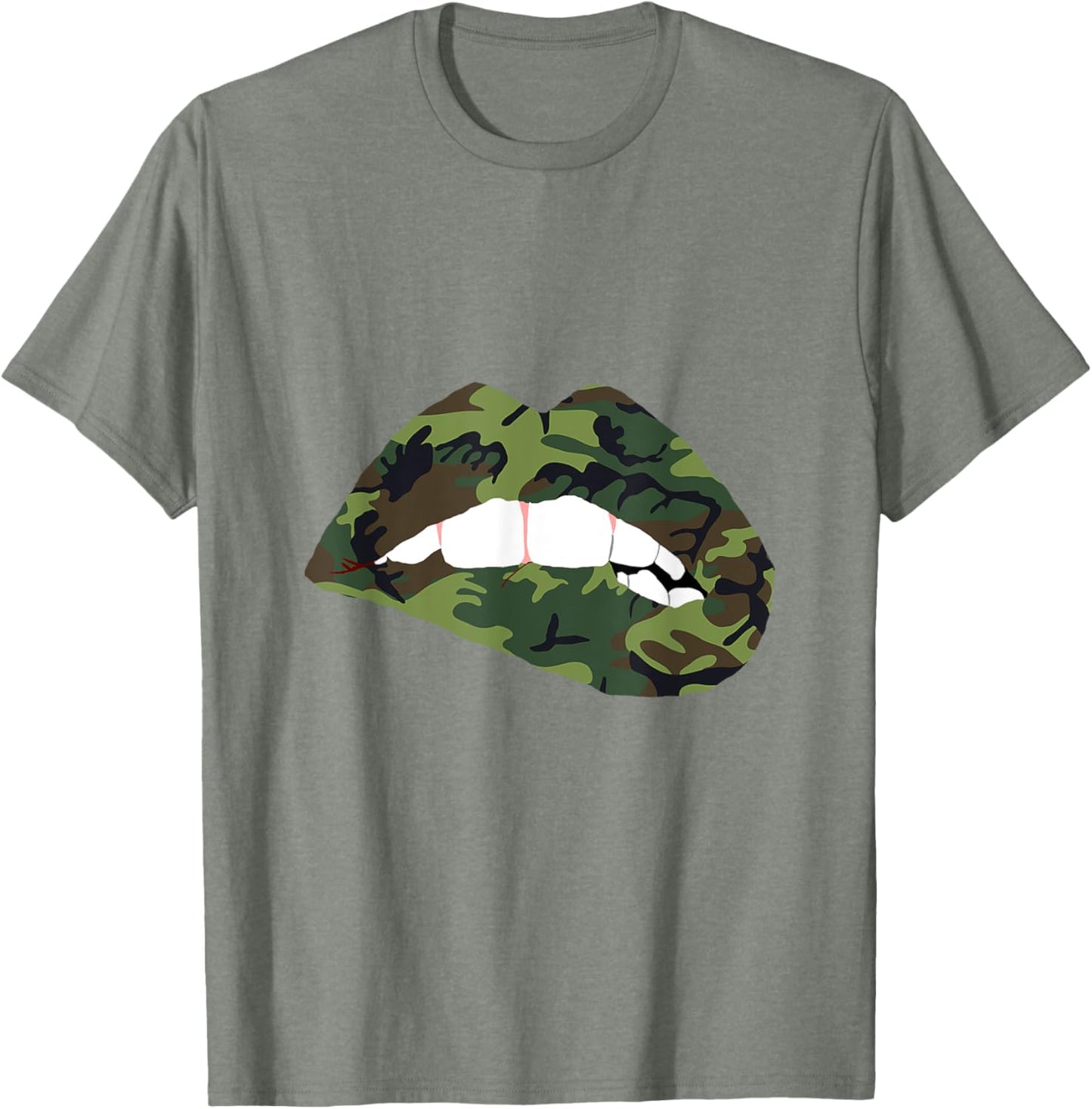 Camouflage Lips Mouth Military Kiss Me Biting Camo Kissing T-Shirt