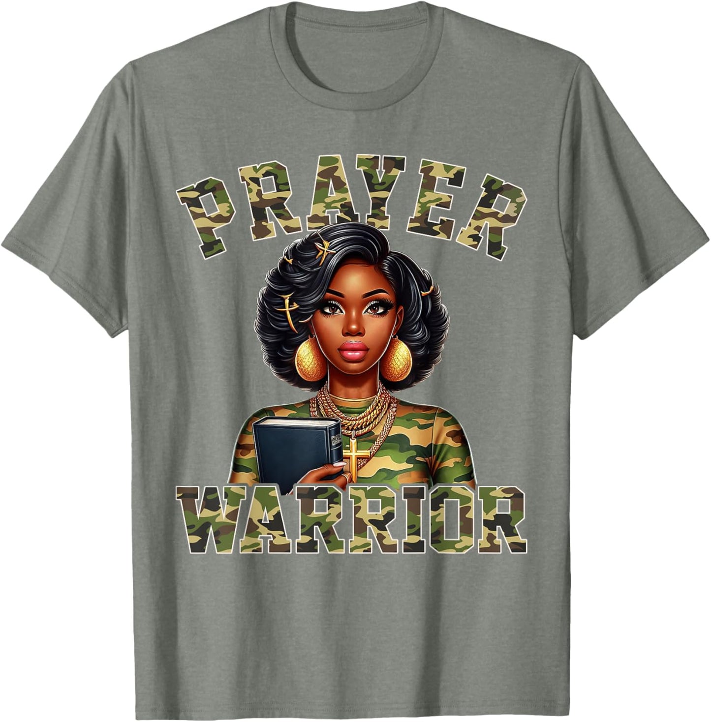Praying Black Woman Afro Christian Sayings Prayer Warrior T-Shirt