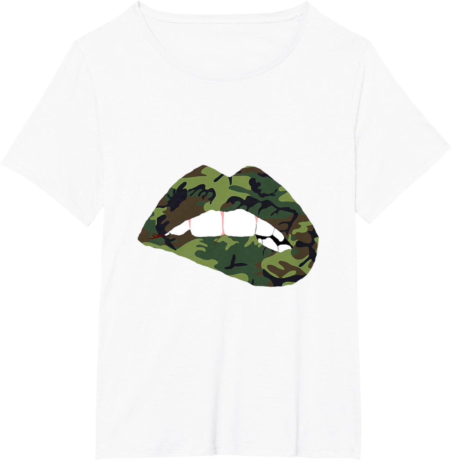 Camouflage Lips Mouth Military Kiss Me Biting Camo Kissing T-Shirt