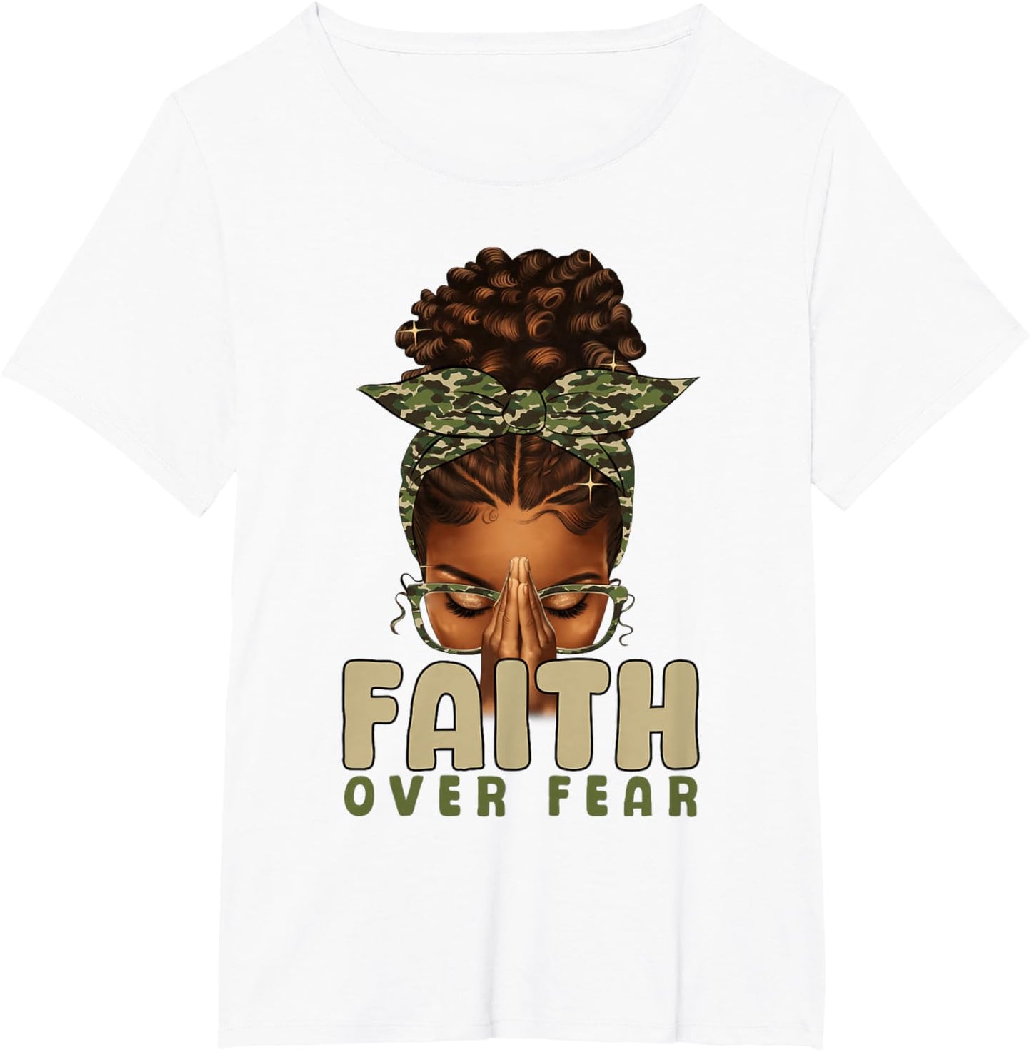 Faith Over Fear Christian Camo African American Afro Women T-Shirt