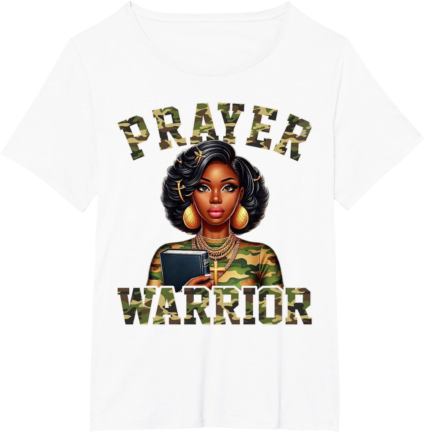 Praying Black Woman Afro Christian Sayings Prayer Warrior T-Shirt