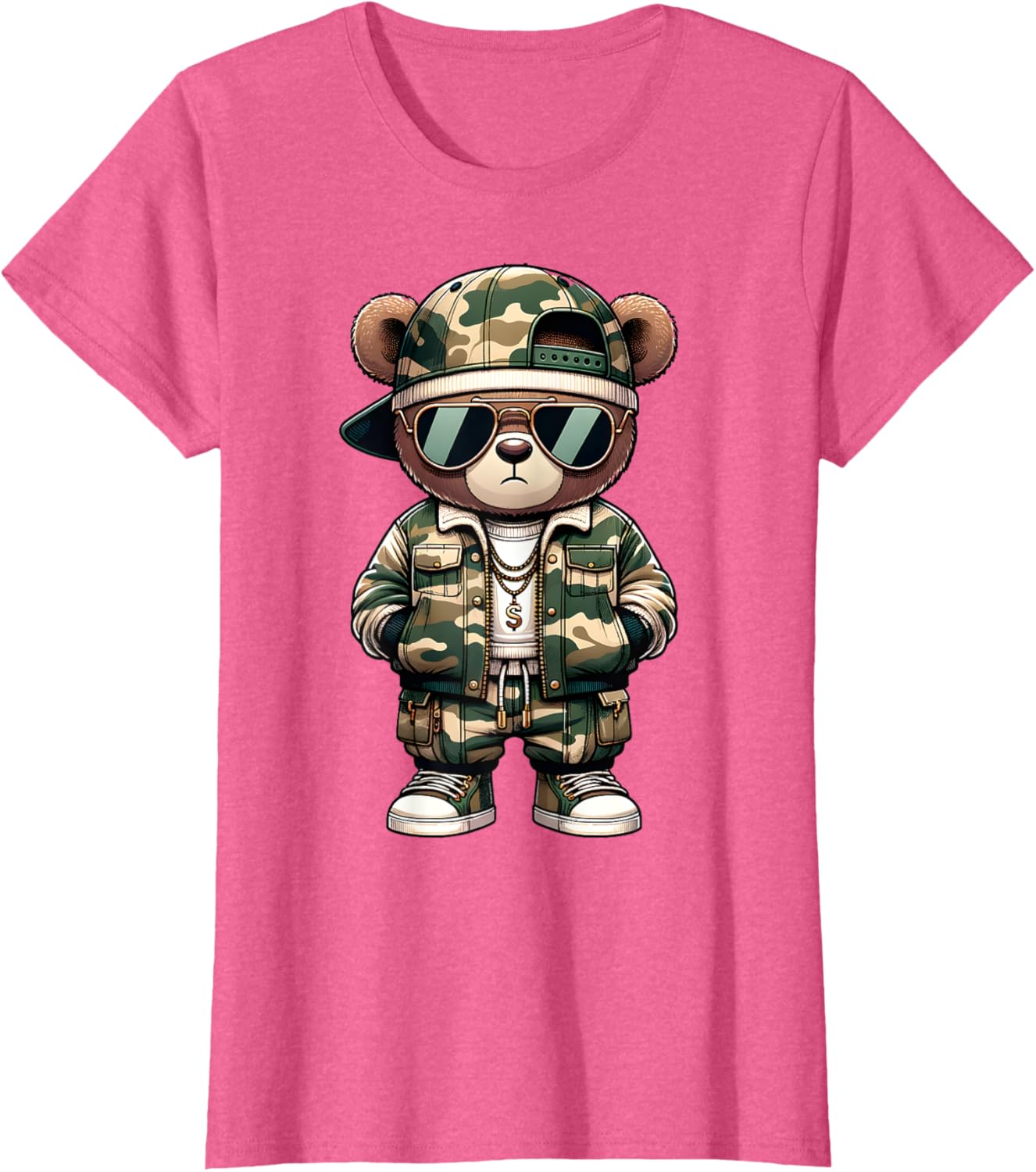 Camo Hip Hop Teddy Bear Camouflage Gangsta Streetwear Hustle T-Shirt