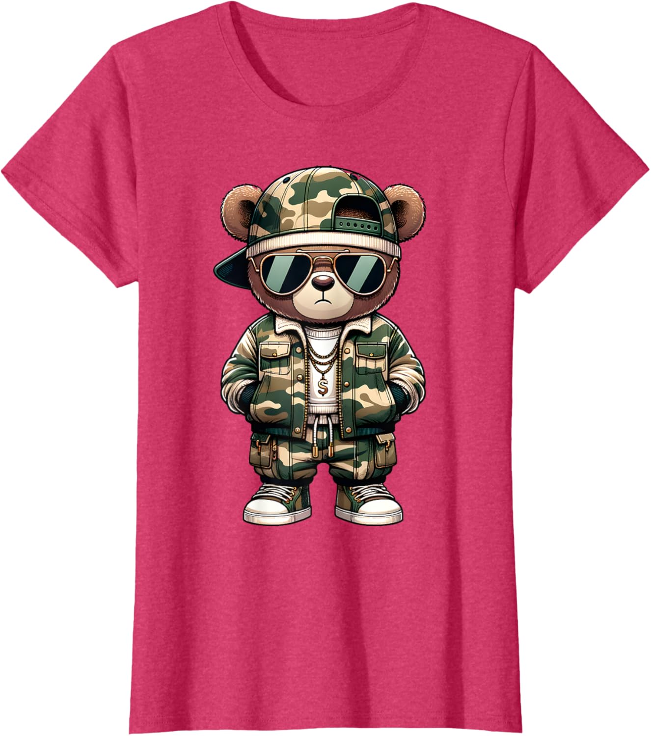 Camo Hip Hop Teddy Bear Camouflage Gangsta Streetwear Hustle T-Shirt