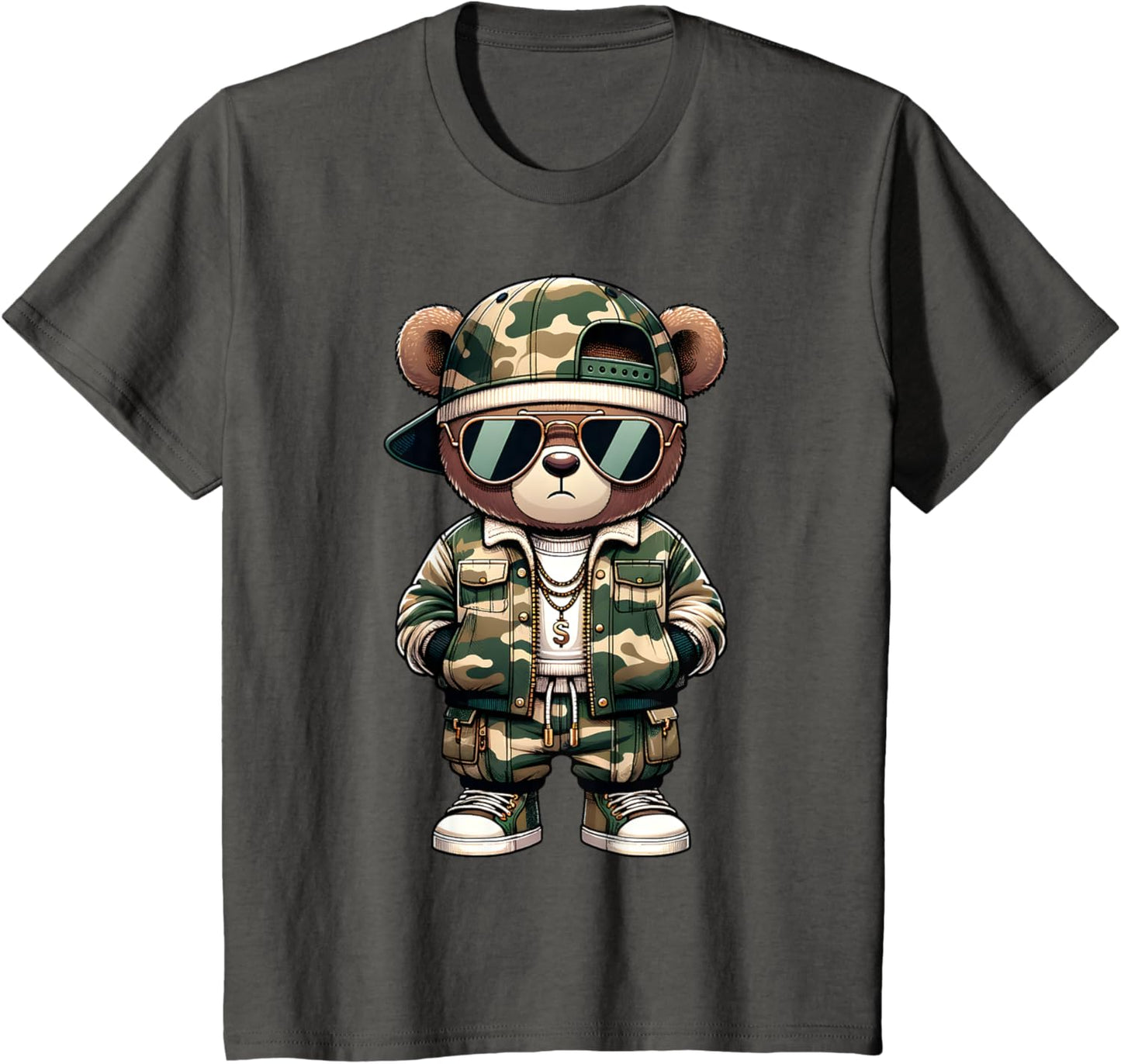 Camo Hip Hop Teddy Bear Camouflage Gangsta Streetwear Hustle T-Shirt