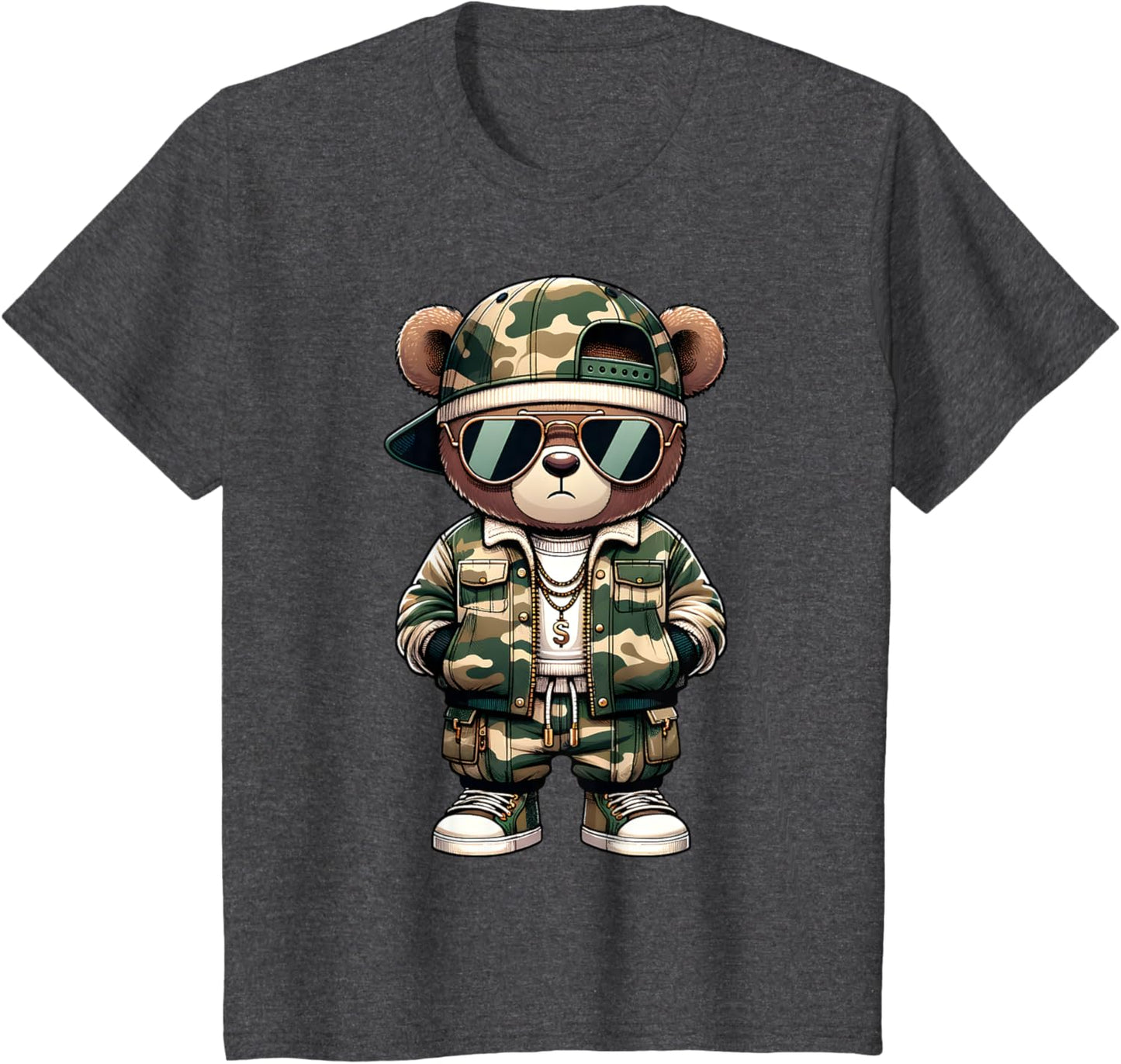 Camo Hip Hop Teddy Bear Camouflage Gangsta Streetwear Hustle T-Shirt