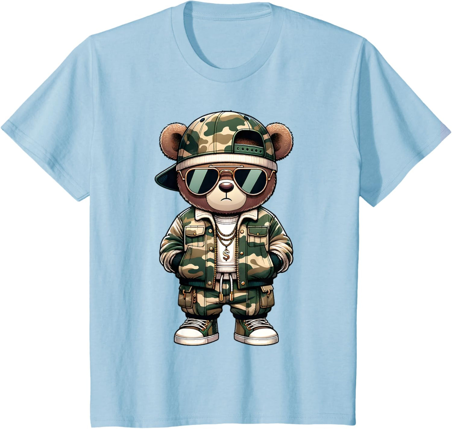 Camo Hip Hop Teddy Bear Camouflage Gangsta Streetwear Hustle T-Shirt
