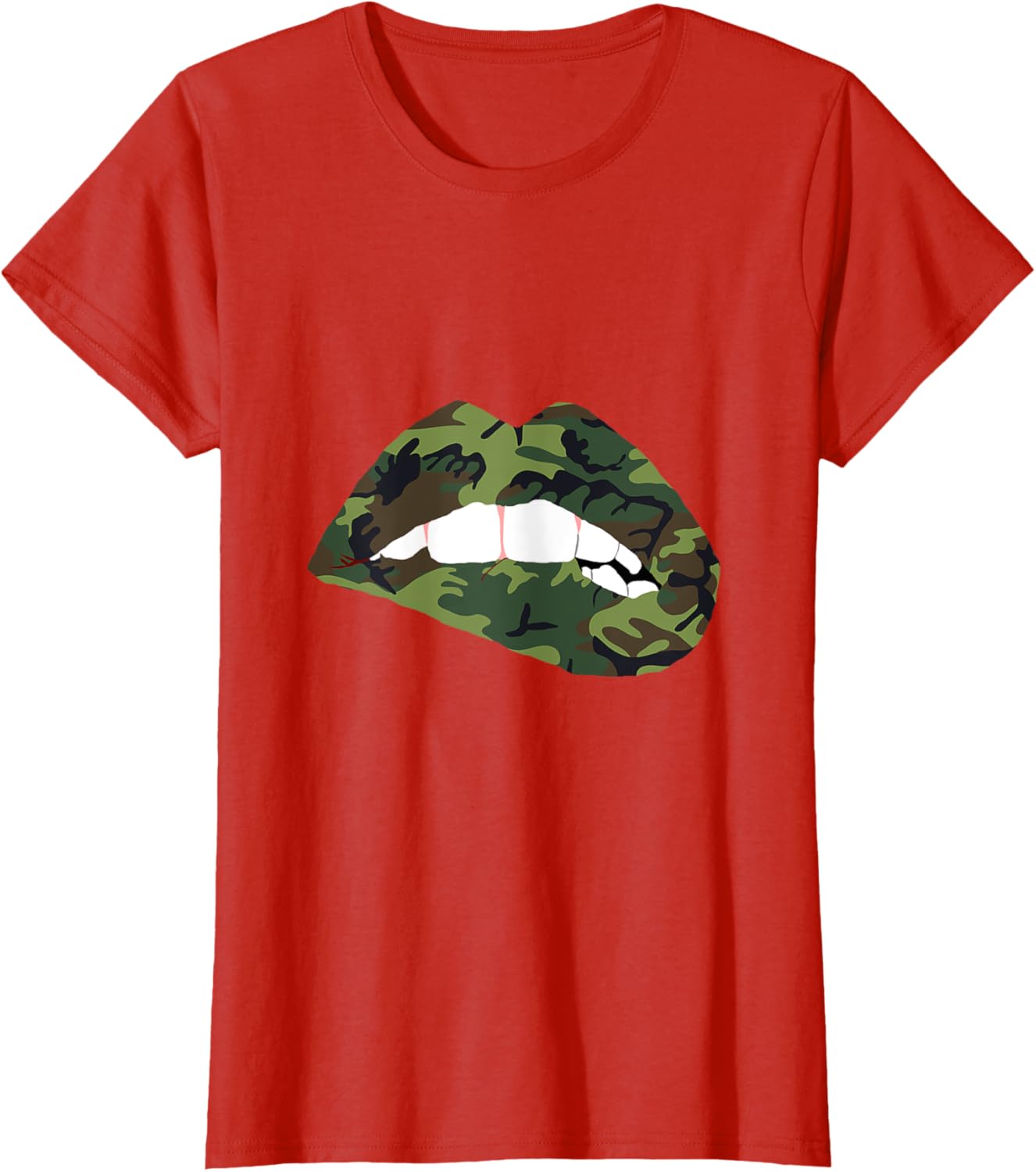 Camouflage Lips Mouth Military Kiss Me Biting Camo Kissing T-Shirt