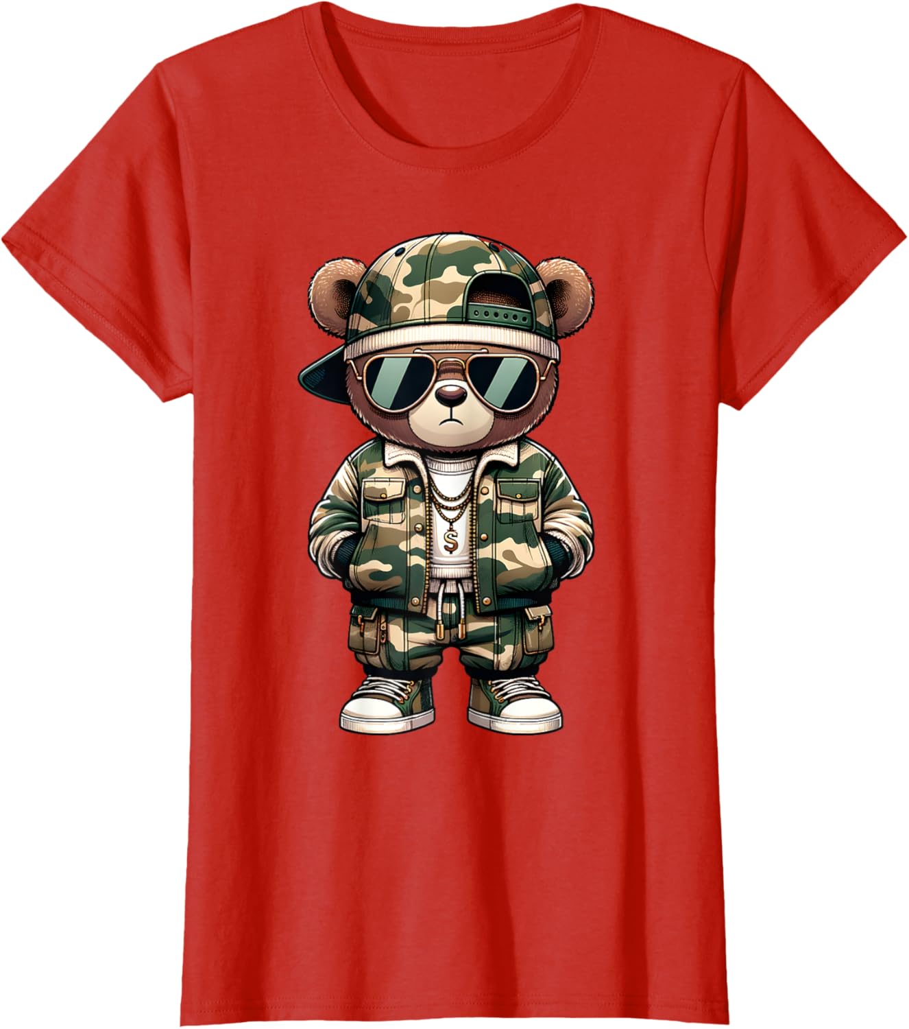 Camo Hip Hop Teddy Bear Camouflage Gangsta Streetwear Hustle T-Shirt