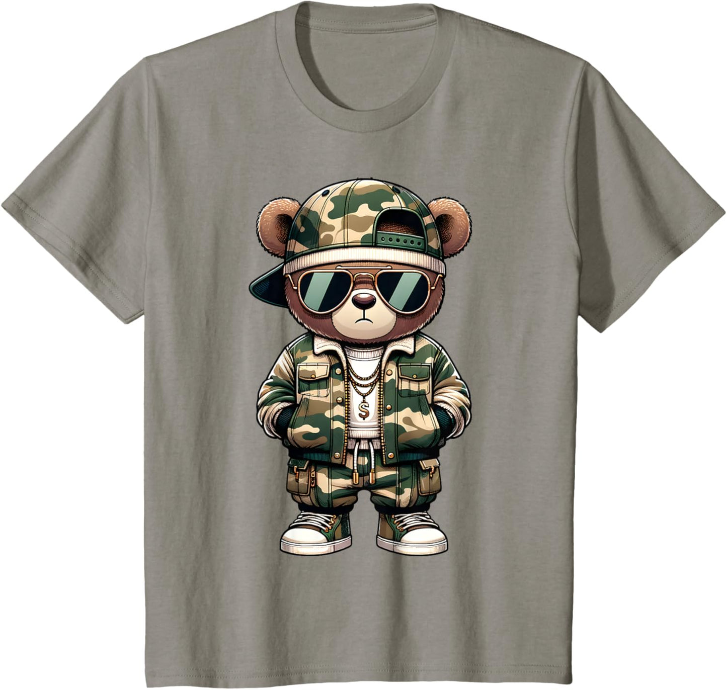 Camo Hip Hop Teddy Bear Camouflage Gangsta Streetwear Hustle T-Shirt