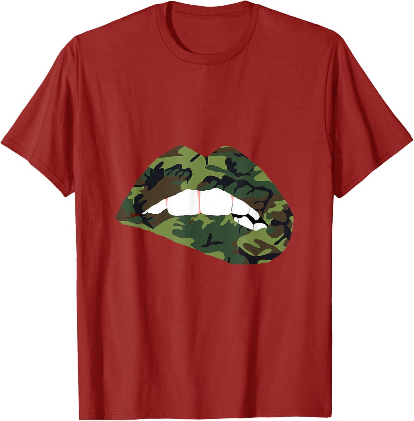 Camouflage Lips Mouth Military Kiss Me Biting Camo Kissing T-Shirt