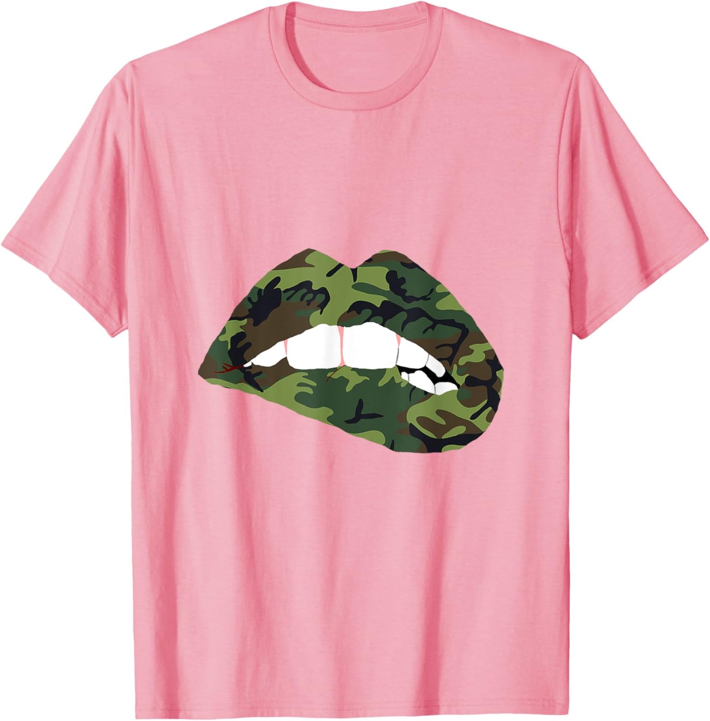Camouflage Lips Mouth Military Kiss Me Biting Camo Kissing T-Shirt