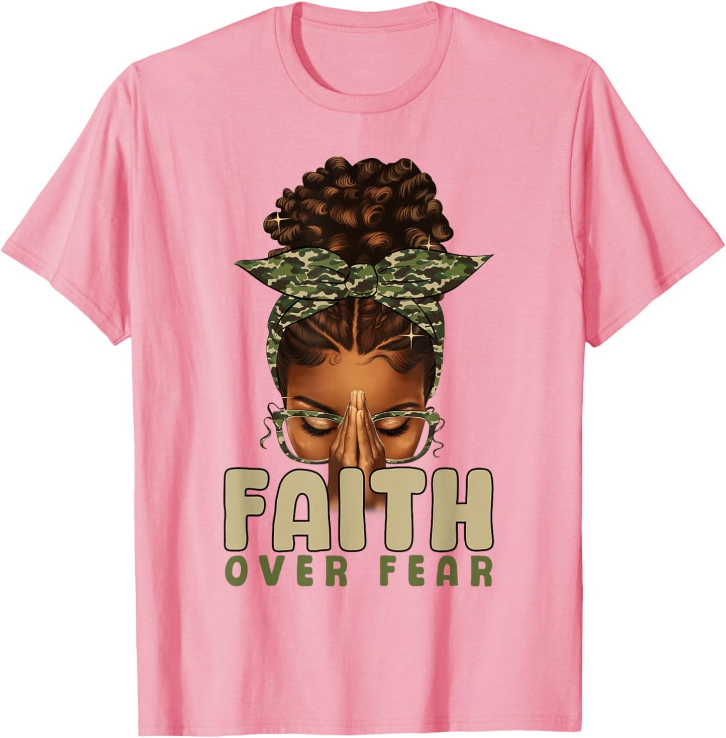 Faith Over Fear Christian Camo African American Afro Women T-Shirt