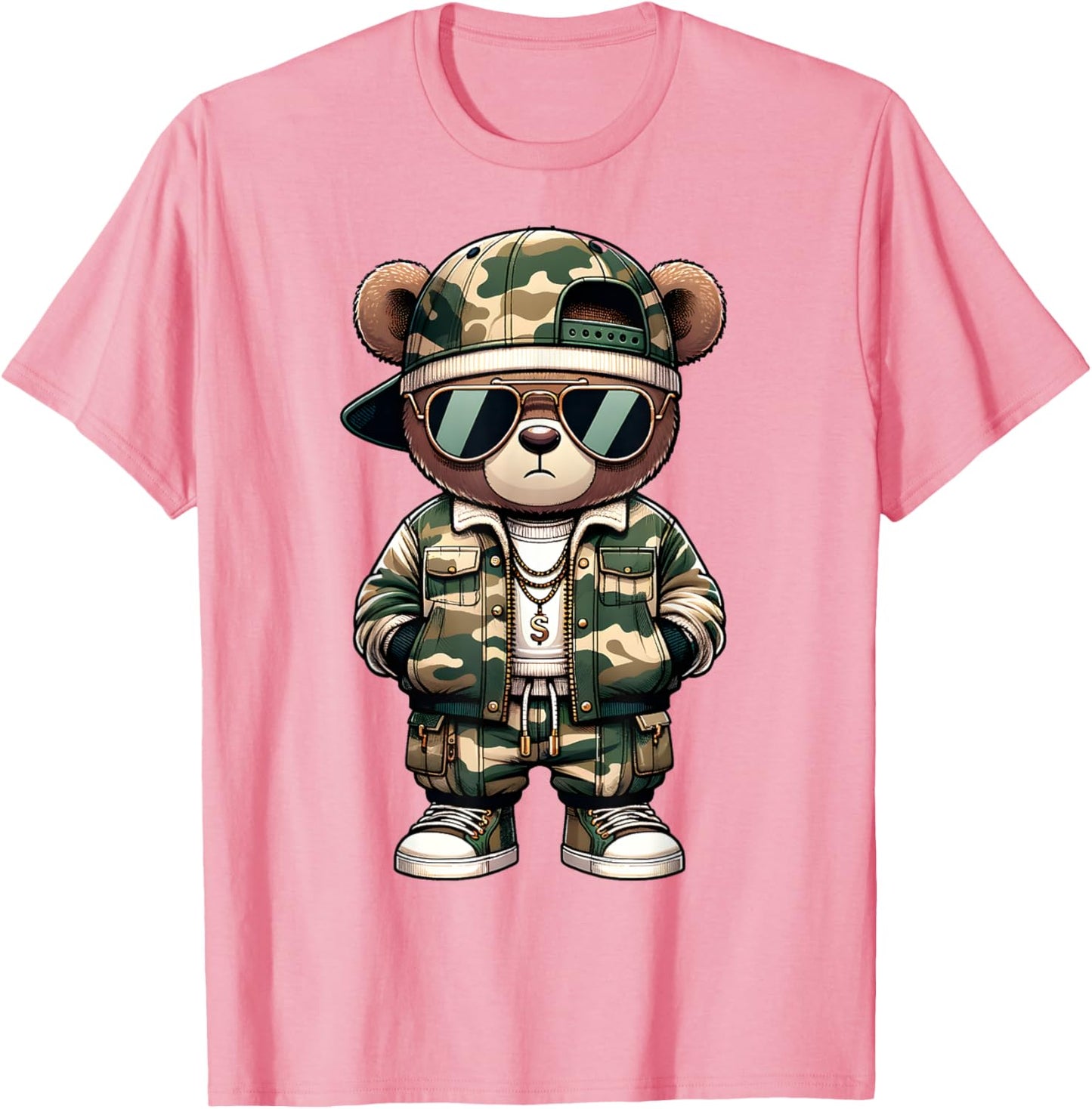 Camo Hip Hop Teddy Bear Camouflage Gangsta Streetwear Hustle T-Shirt