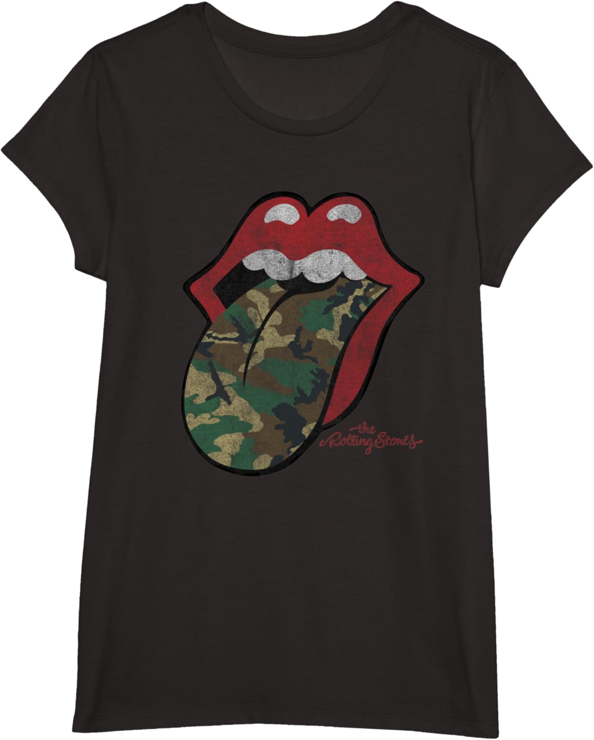 Official Rolling Stones Distressed Camo Tongue T-Shirt